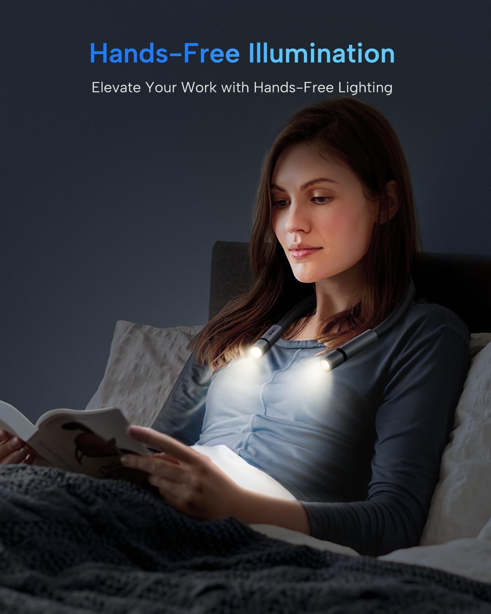 86Lux Led Neck Reading Light, Book Light For Reading In Bed, 3 Colors, Hands Free, Long Lasting, Flexible Soft Lightweight Arms, Dual Focus Control Neck Lamps Gift For Reading,Crafting,Camping