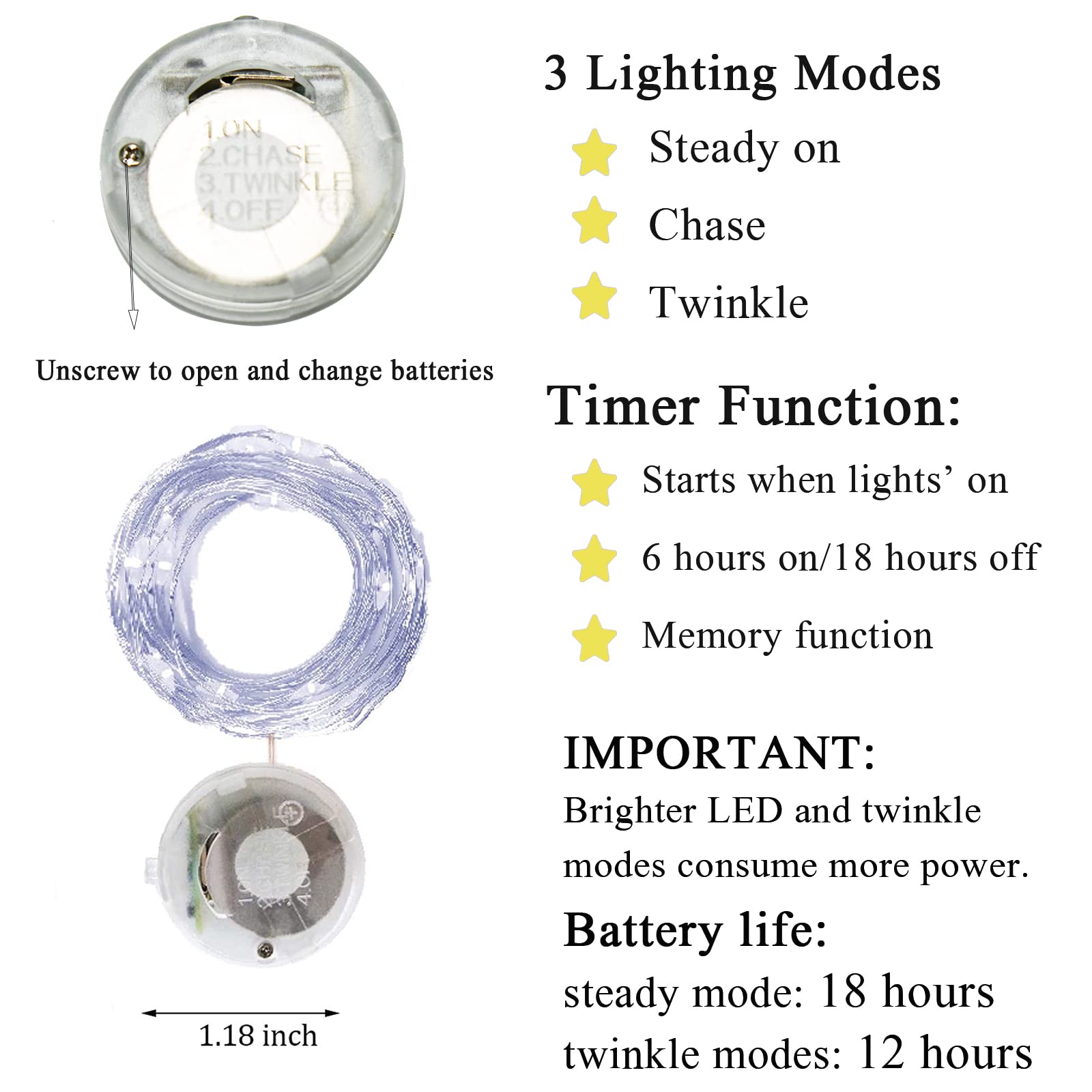 Twinkle Fairy Lights Battery Powered 3 Modes With Timer Firefly Lights 20 Led On 7.2Feet Silvery Copper Wire For Diy Wedding Party Christmas Halloween Centerpiece Decorations 15 Pack (Cool White)