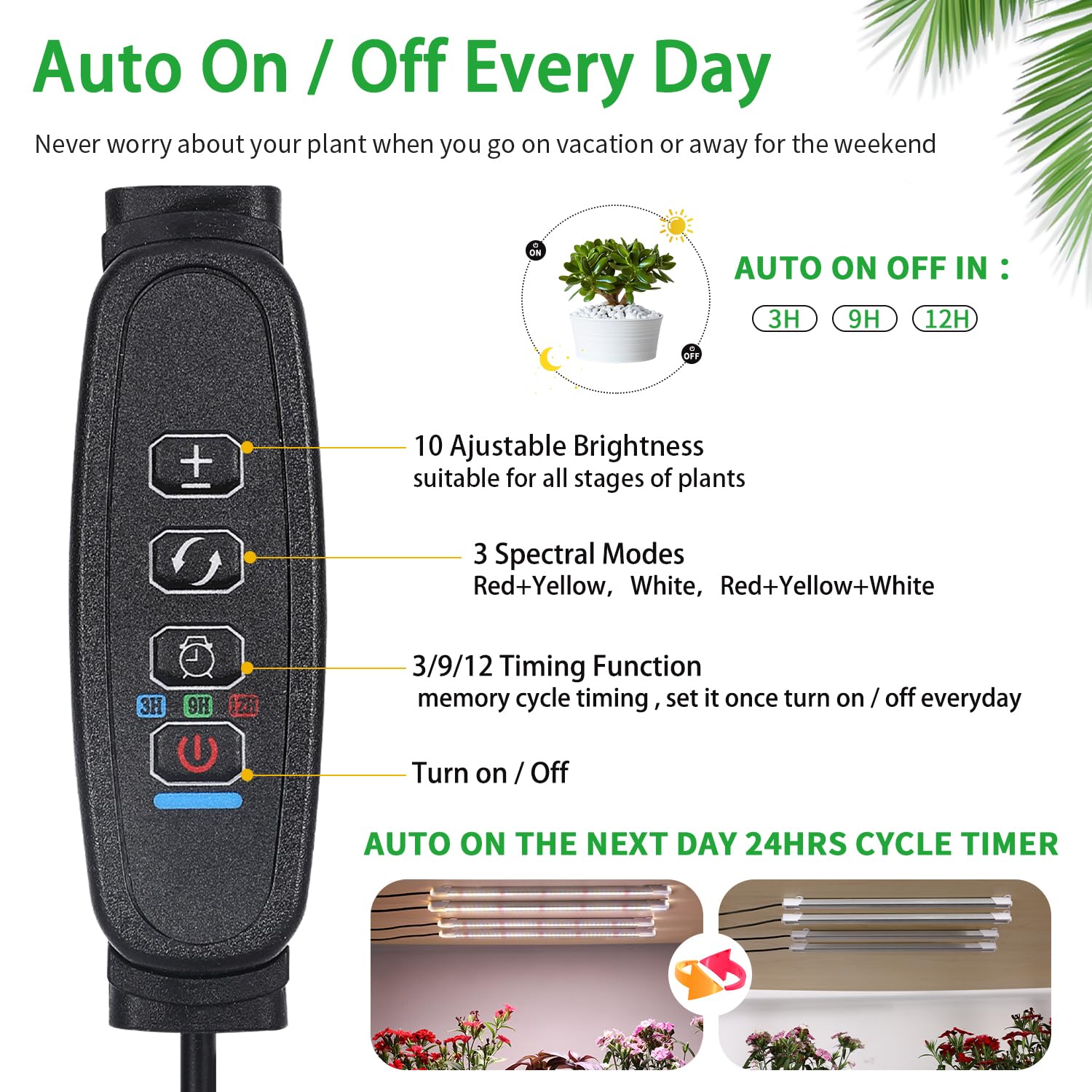 Rwntao Four Strip Growing Lamp For Indoor Plants, Red & 3000K & 6000K Full Spectrum Led Grow Light Strips With Auto On/Off 3/9/12H Timer,10 Dimmable Levels For Green House Succulent (13 In)