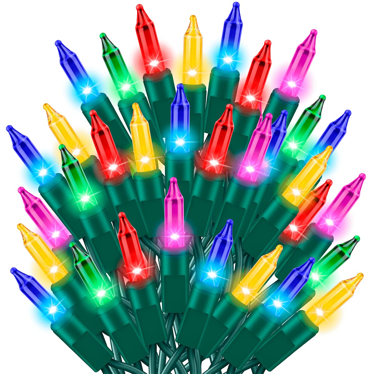 TWINGLEHOME Ultra-Bright Connect End to End Multi Christmas Mini Light 300L 63.8Ft(2Sets-Each 150L)UL Listed Incandescent Bulb String Light for Indoor Outdoor Holiday Garden Party Christmas Tree Decor