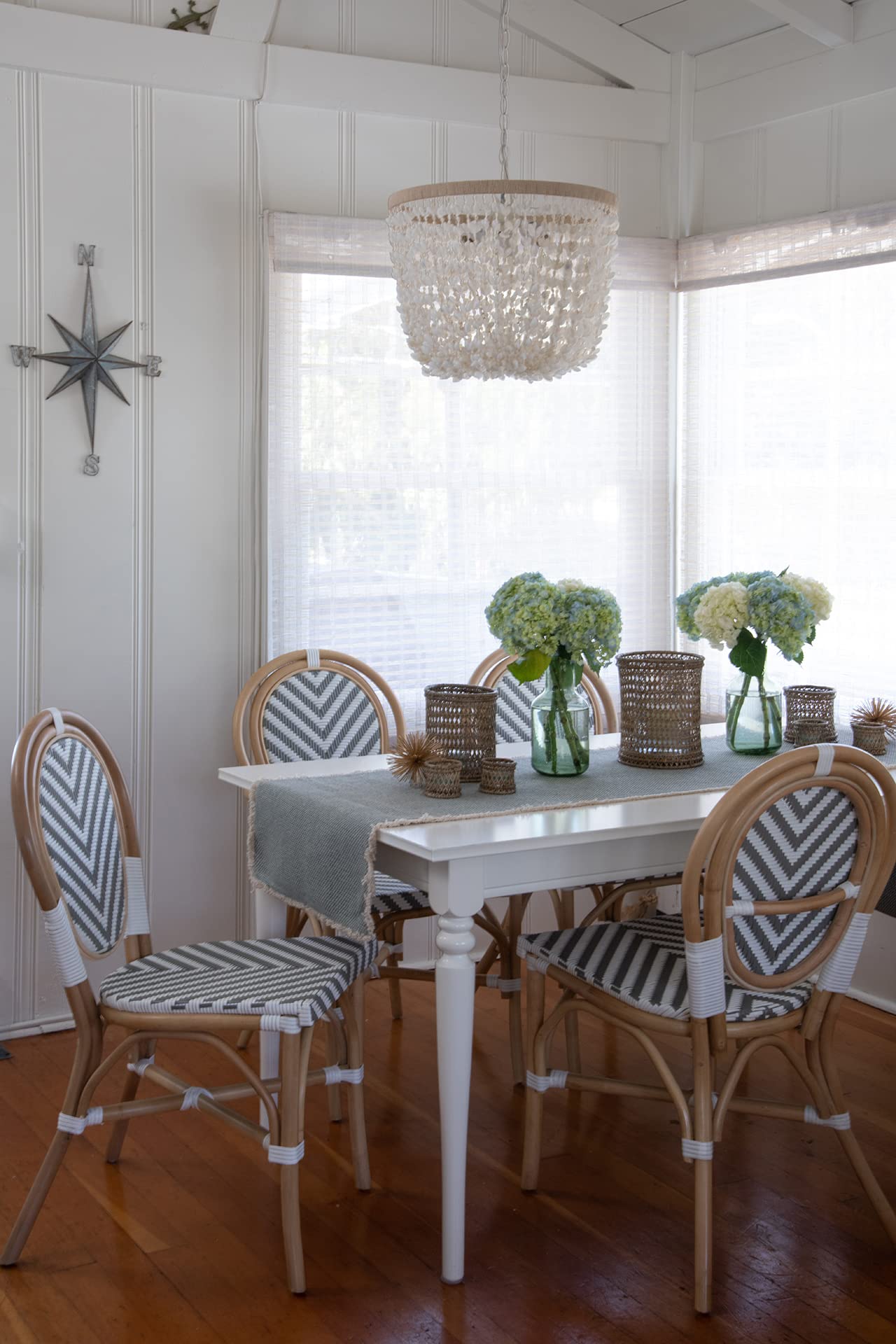 Kouboo Inverted Pendant Lamp, Small, White, Abaca Rope & Seashell, Model 1050028