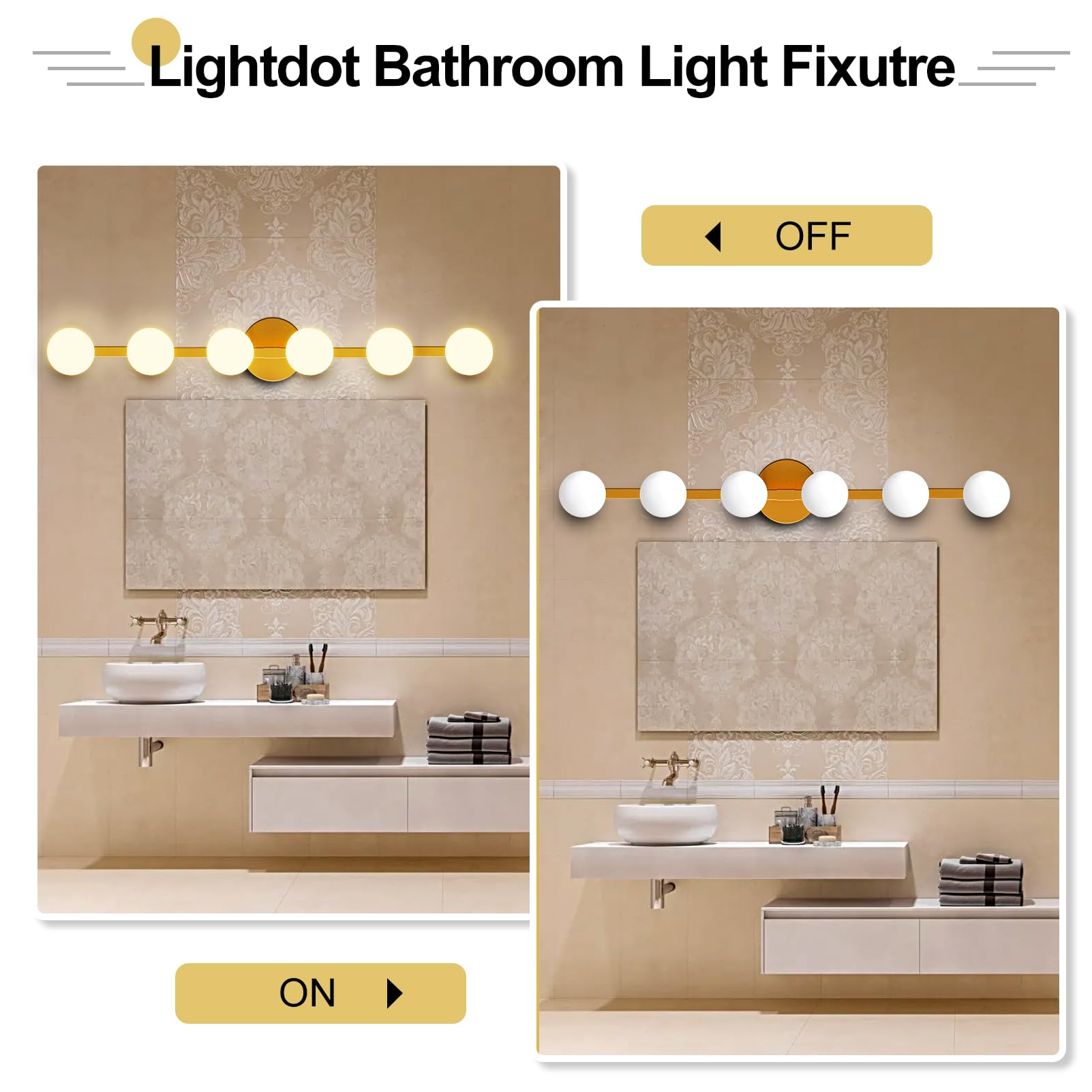 Lightdot 6-Light Bathroom Vanity Light, Modern Gold with Globe Shatterproof Lampshade, 38in Rust-Proof Fixture