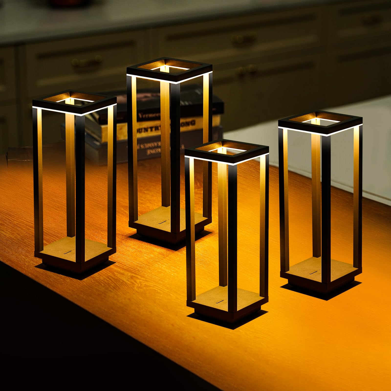 Halostorms 4 Pack Cordless Table Lamp Rechargeable, Ip55 Waterproof, 60H Runtime Protable Outdoor Table Lamps, 3 Color Stepless 