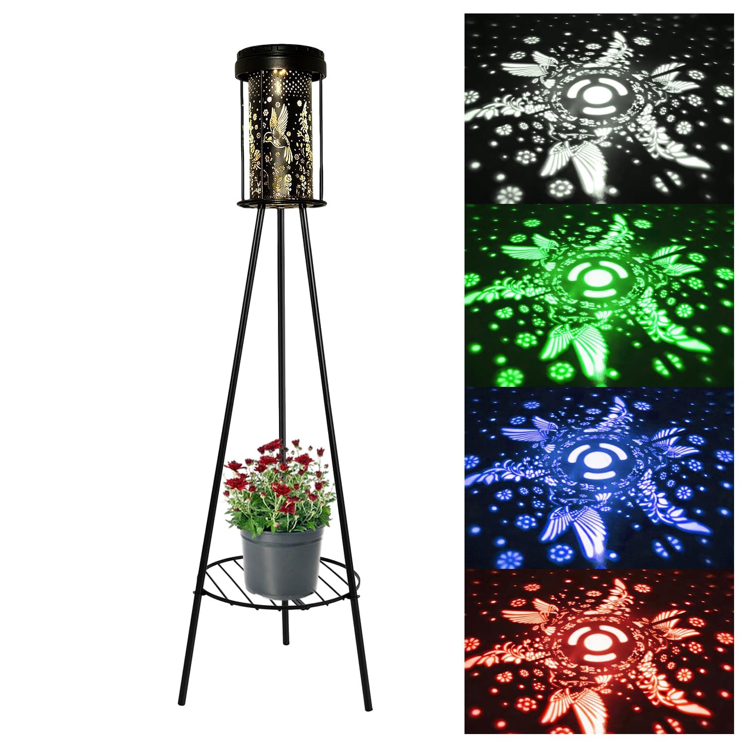 SendaLife Outdoor Solar Floor Lamps RGB Color-Changing Hummingbird Projection Metal Plant-Stand Garden Light,42.48 Waterproof De