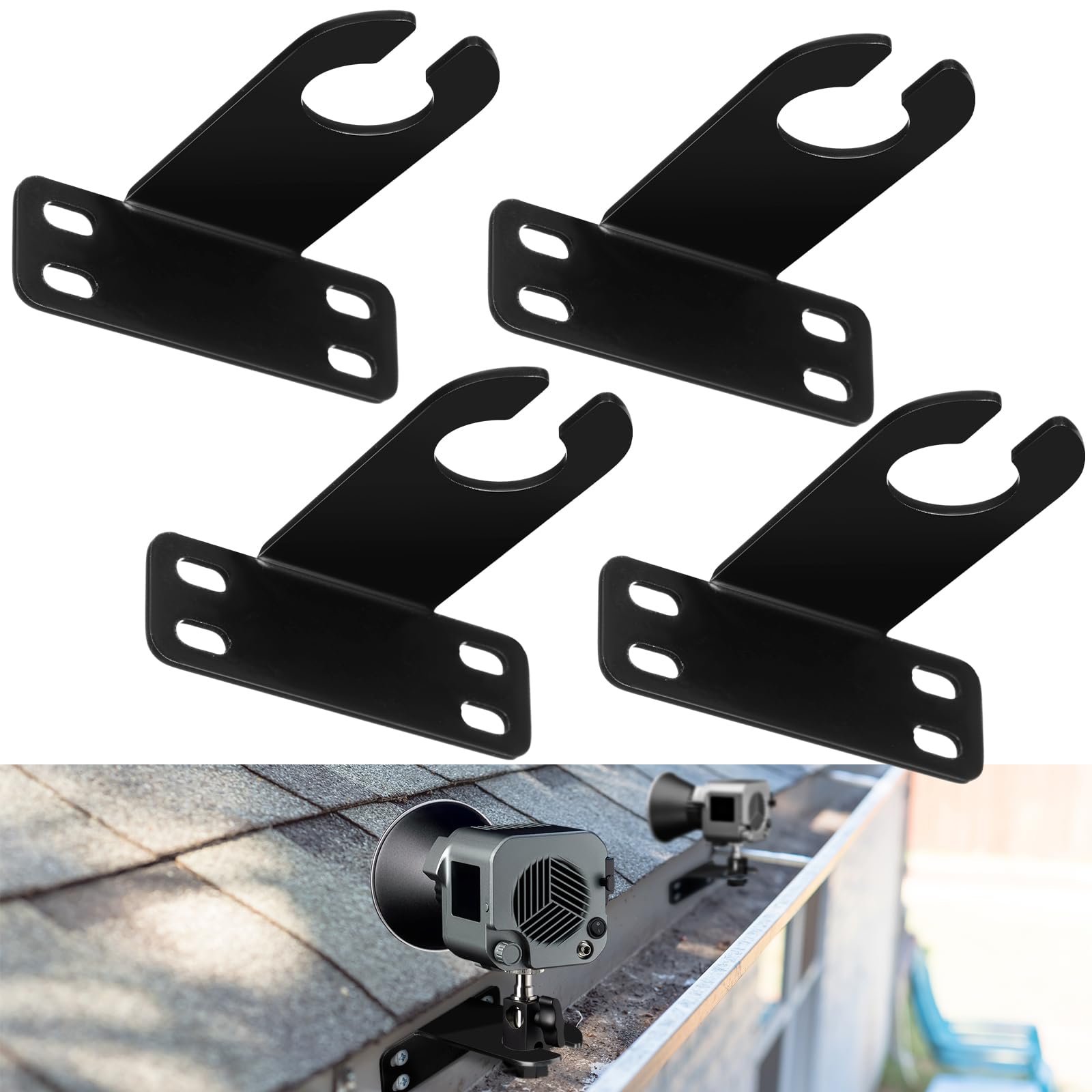 Blulu 4 Pcs Landscape Lighting Gutter Mount Weatherproof Gutter Mount Landscape Lighting Mounting Bracket for Light Accent and F