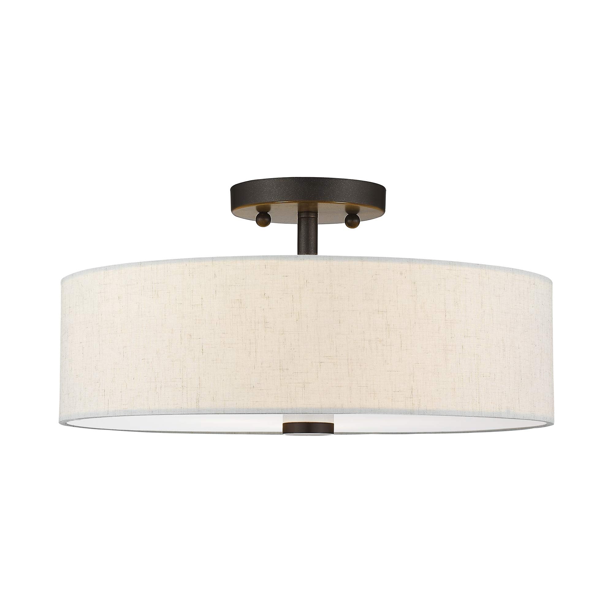 Livex Lighting 52135-92 Meridian Collection 3-Light Semi Flush Mount Ceiling Fixture With Oatmeal Color Fabric Hardback Drum Sha