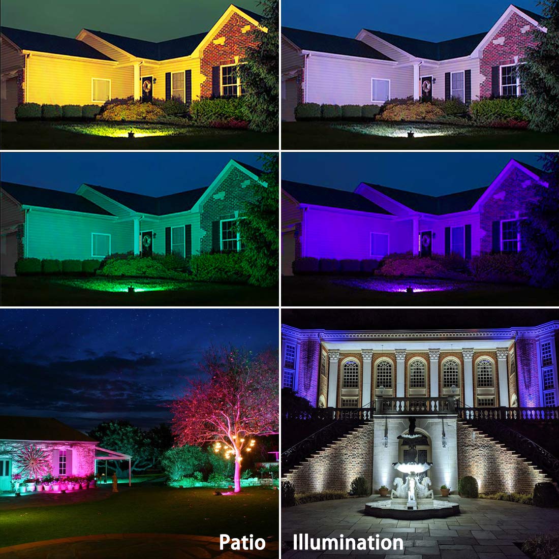 MELPO LED Flood Light 500W Equivalent, RGBW Outdoor Lights, 50W, 4 Pack, Warm White + RGB Colors, Model BLFL-LFBA
