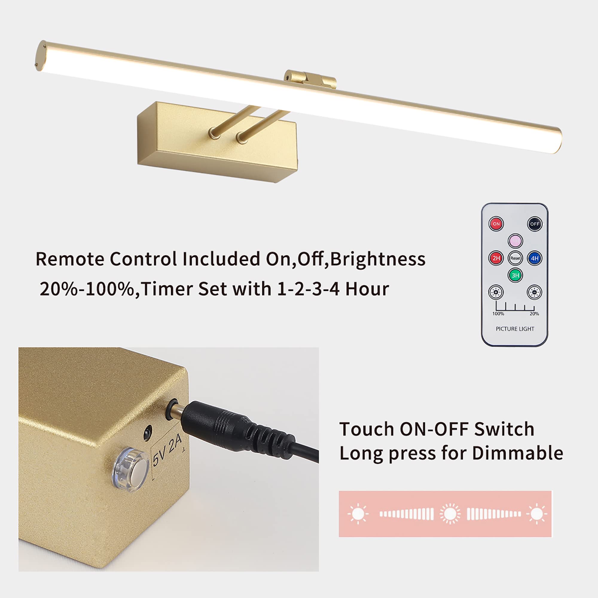 HOWMZON Battery Operated Picture Light,5200mAh Picture Lights for Wall with Remote,16 inch Art Light for Paintings, Gallery Ligh