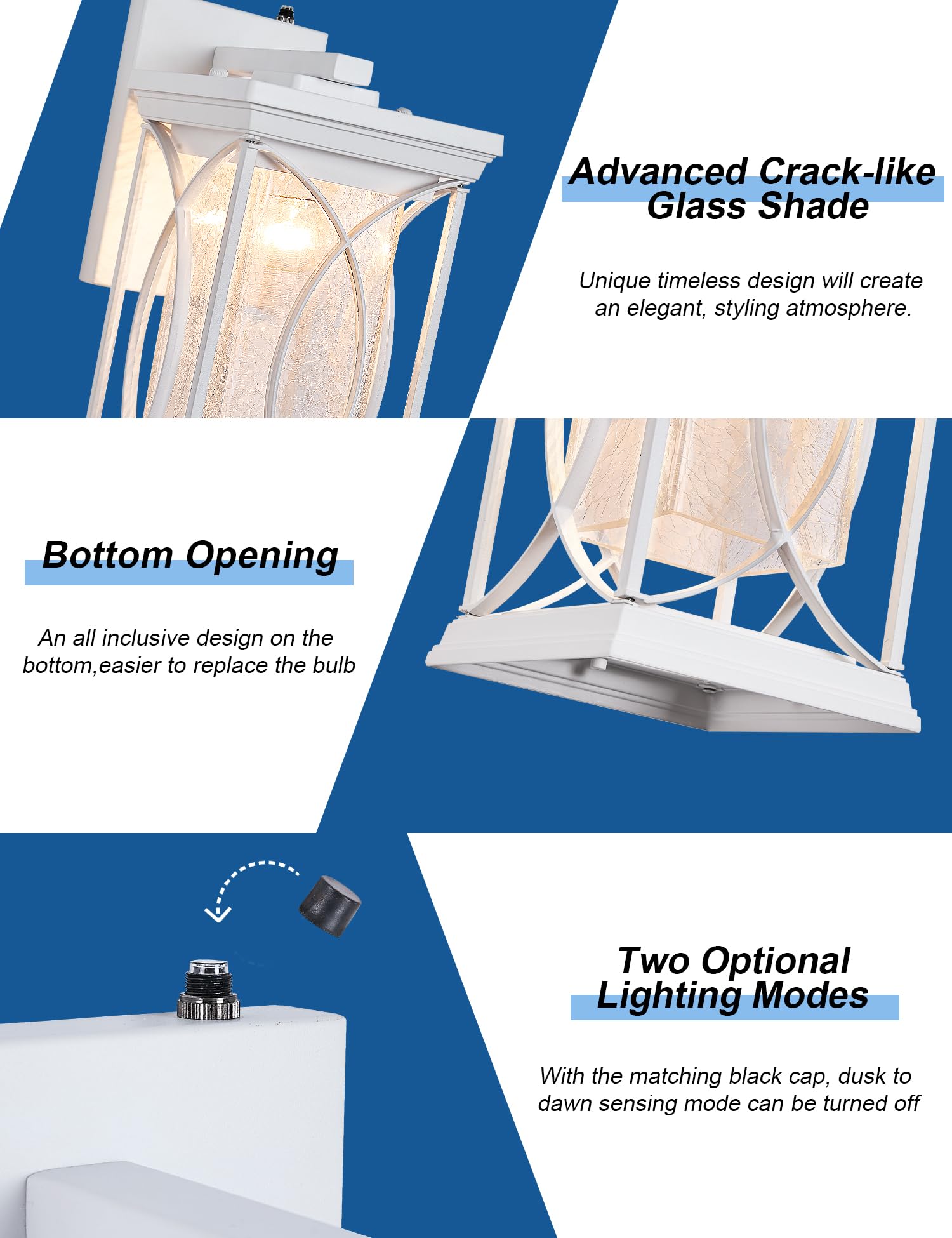 Delicavy White Outdoor Wall Sconce Dusk to Dawn Light Fixture, Large, Waterproof Aluminum, Model L-920