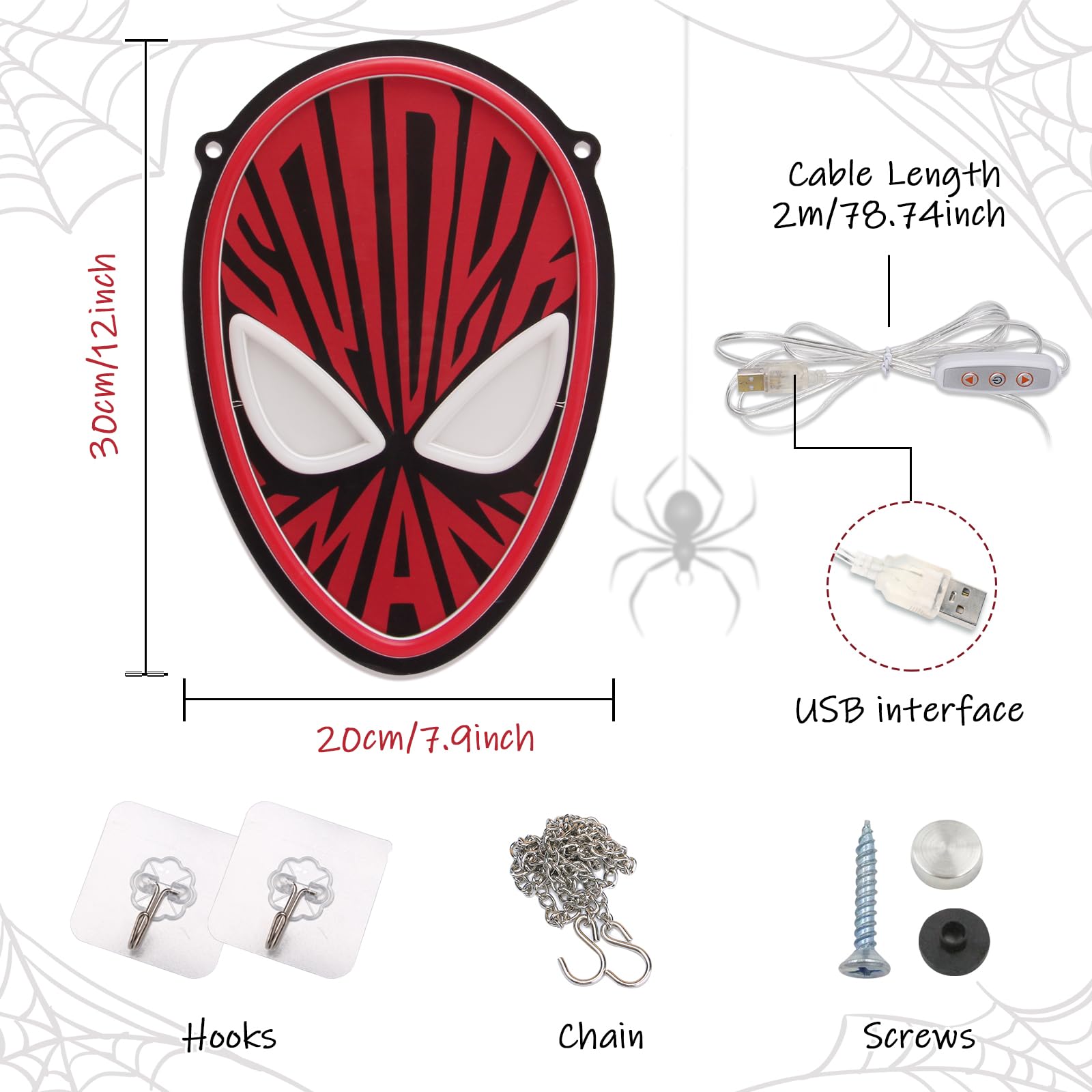 FRIFUN LED Neon Sign - Spider-Man Wall Decor - USB Powered - Acrylic - Model 001