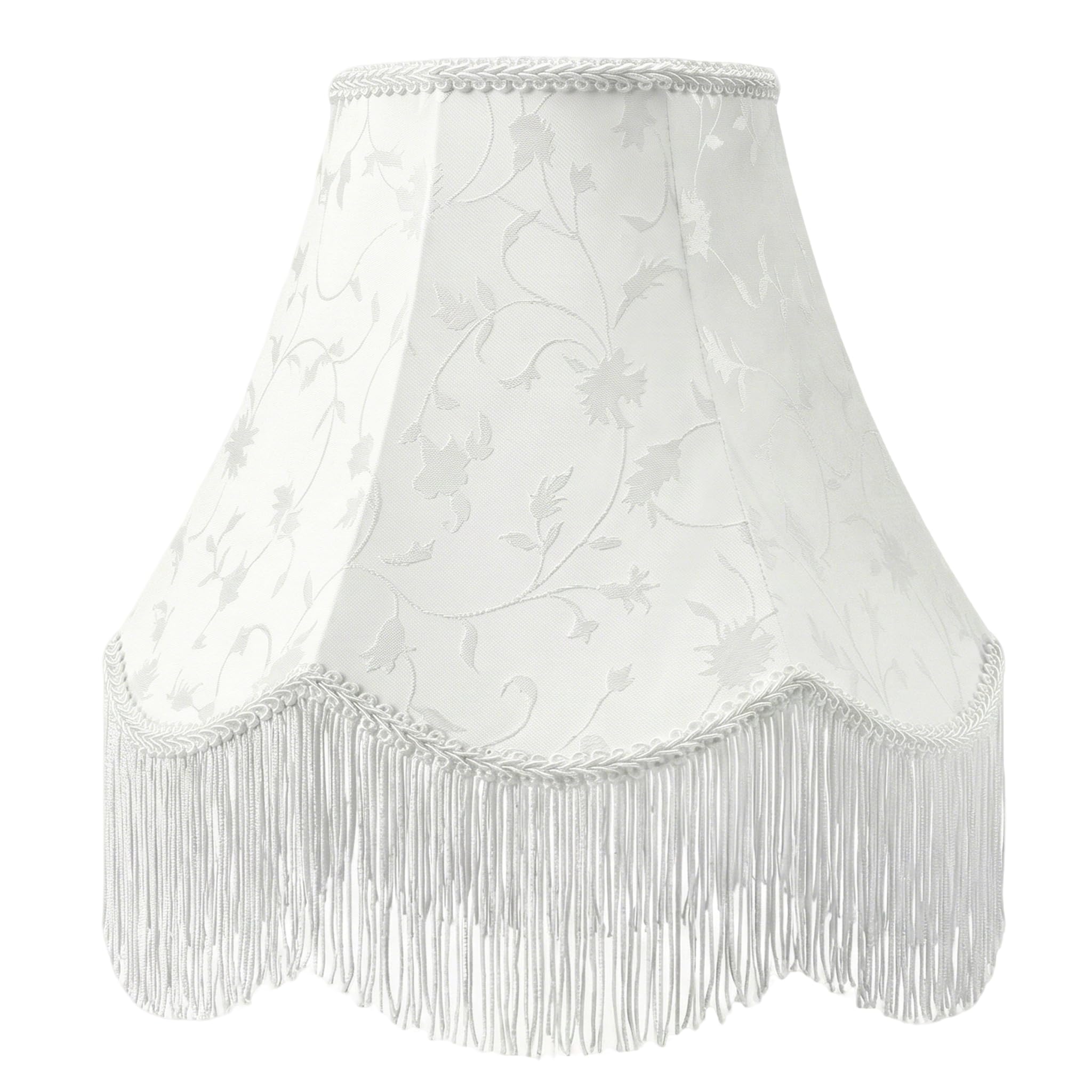 White Bell Fringe Lamp Shade - 1 Pack, 6 x 13 x 10.6(Spider) Floral Patterned Scalloped Trim Lampshade, Victorian Fabric Replace