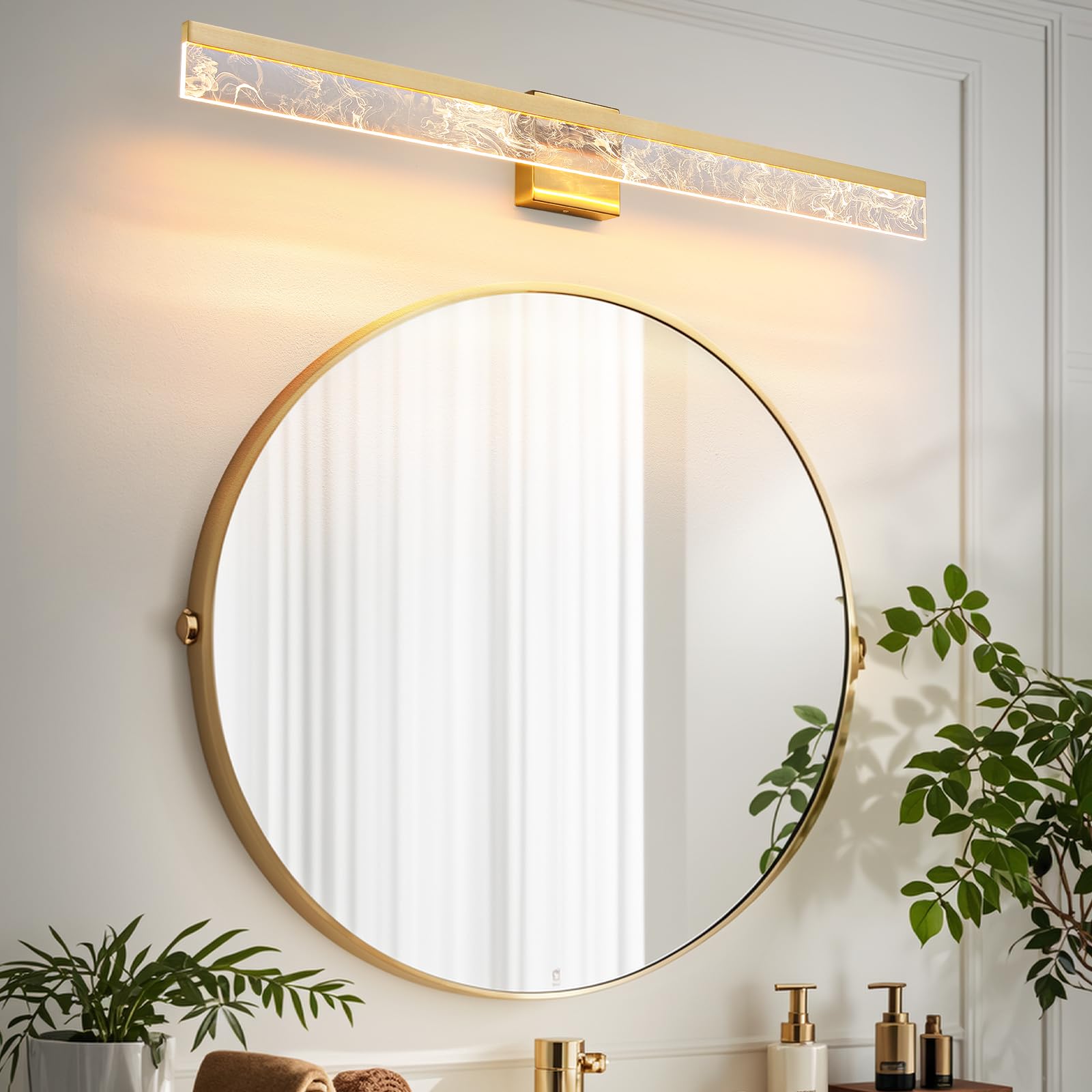 AIJIASI Bathroom Light Fixtures, 39 Inch Brushed Gold LED Vanity Light Bar, Dimmable, Acrylic, Model 8205WL-39GD-US