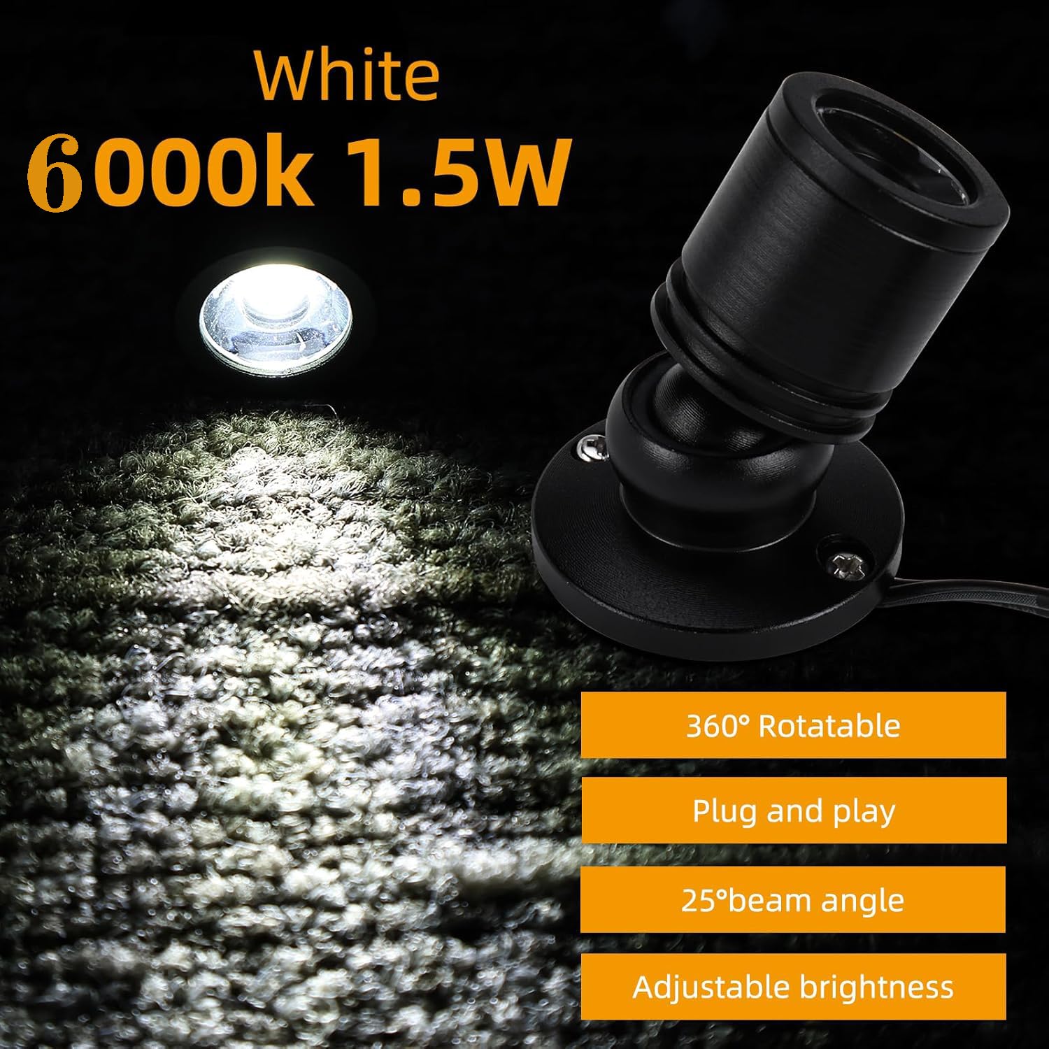 Jorunhe LED Mini Surface Mounted Light, 1.5W Jewelry Cabinet Lamp, AC85-265V, Black, Model 3247, 2pcs