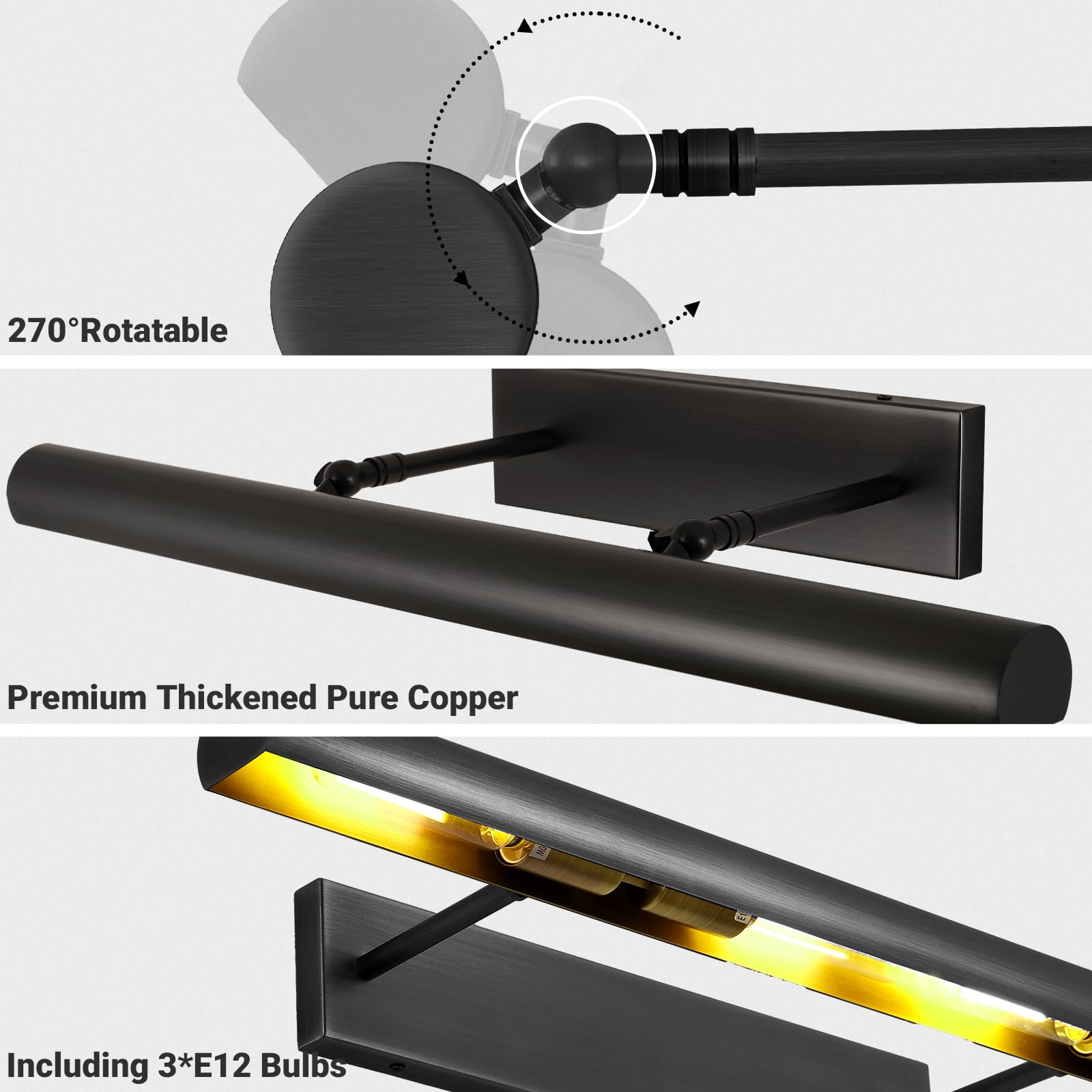 Pioutnf Black Picture Lights - 24'' Rotatable Art Light Fixture For Wall Display Over Painting