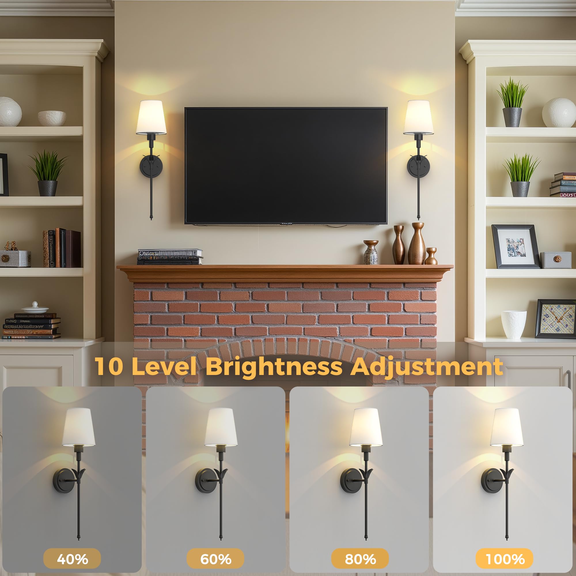 DORESshop Battery Operated Wall Sconce Set of 2, 24.6in Metal Wireless Wall Light, Matte Black, Model SF20250911B0F4XNPJKZ