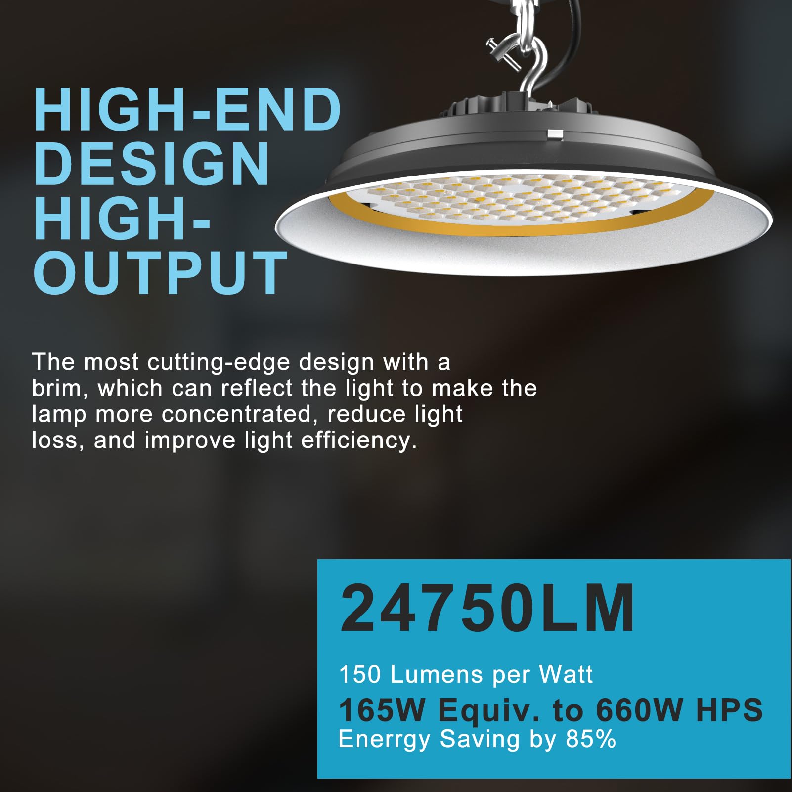 Led High Bay Light With Relfector(120 Degree) 165W (200X1W Led) 24750Lm High Bay Led Shop Lights, Ac100-277V Ufo Led High Bay Li