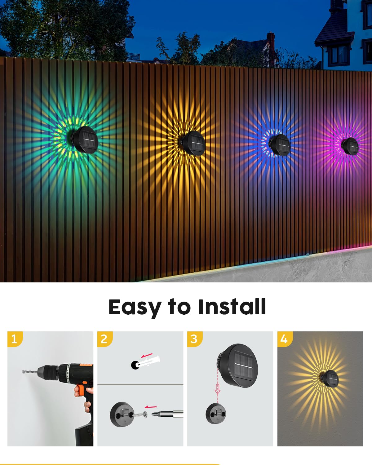Vangue Solar Lights Outdoor Garden - IP65 Waterproof Dynamic RGB Pathway Lights, Model JT-005, Dual-Mode, 2 Pack