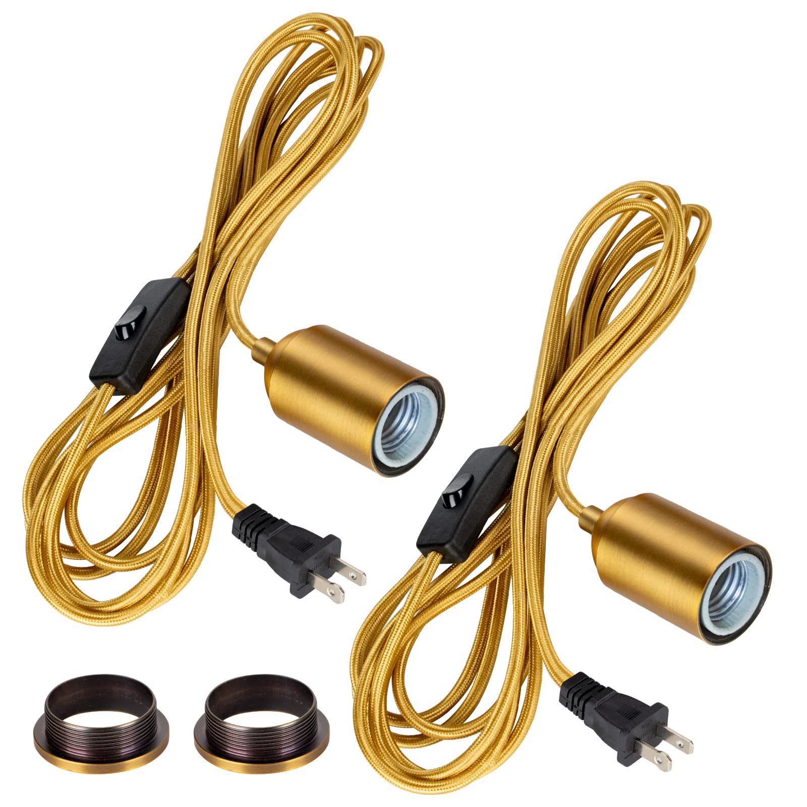 Hovnuyee Pendant Light Kit, 15ft Cord, Gold Aluminum, Industrial Design, 2 Pack, Model 5215.3