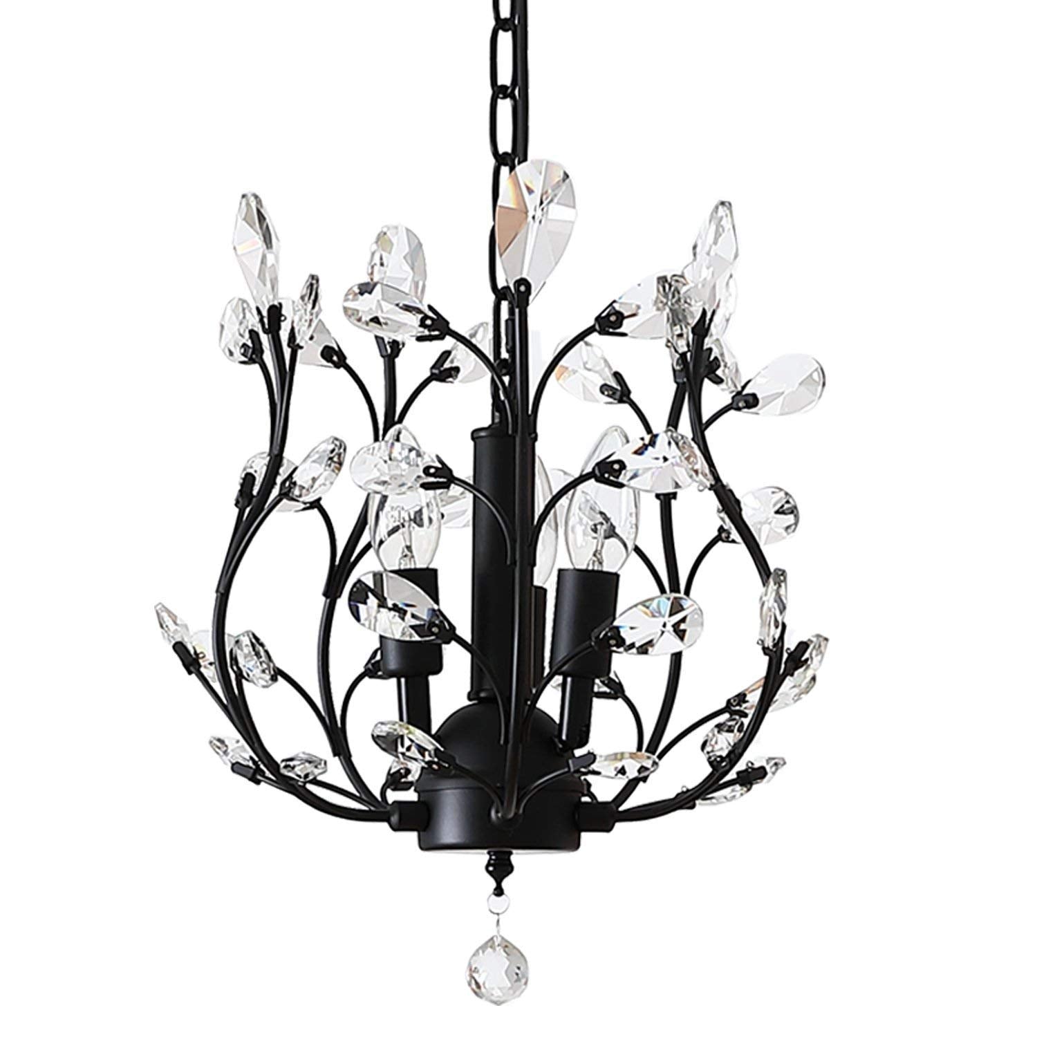 Garwarm 8-Light Vintage K9 Crystal Chandelier Ceiling Light Fixture, Black, Iron and Crystal, Ideal for Living Room, Bedroom, Restaurant, Porch