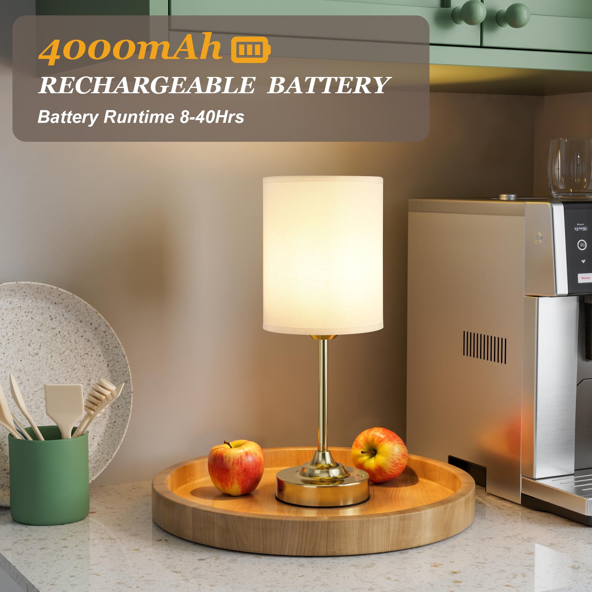 Touch Control Cordlss Table Lamp  Usb-C Rechargeable Lamp With Stepless Dimming  4000Mah Battery Operated Vintage Bedside Lamp For Bedroom  Living Room  Night Light & Emergency Lighting  Brass  1 Pack