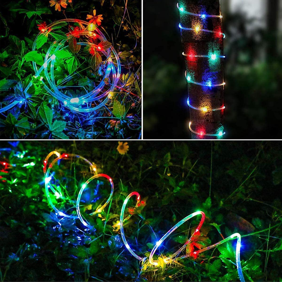 Honche Solar Rope Light 33FT 100L Waterproof LED Fairy Lights Multi Color for Outdoor Party Garden Wedding Holiday Decoration