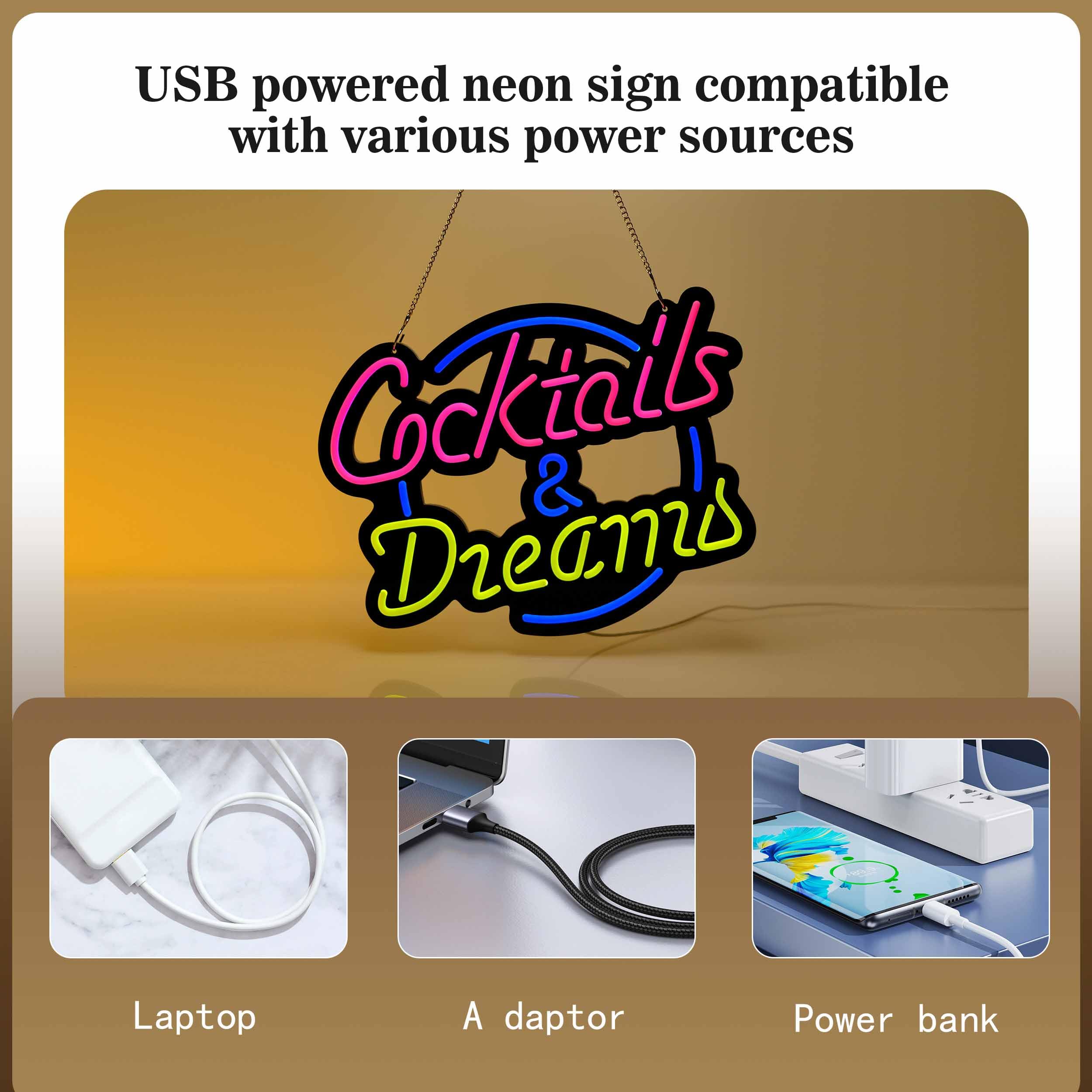 Vgvlgnss Ultrathin Neon Sign Art - Yellow Cocktails Wall Light For Bedroom, Cafe, Wedding Decor