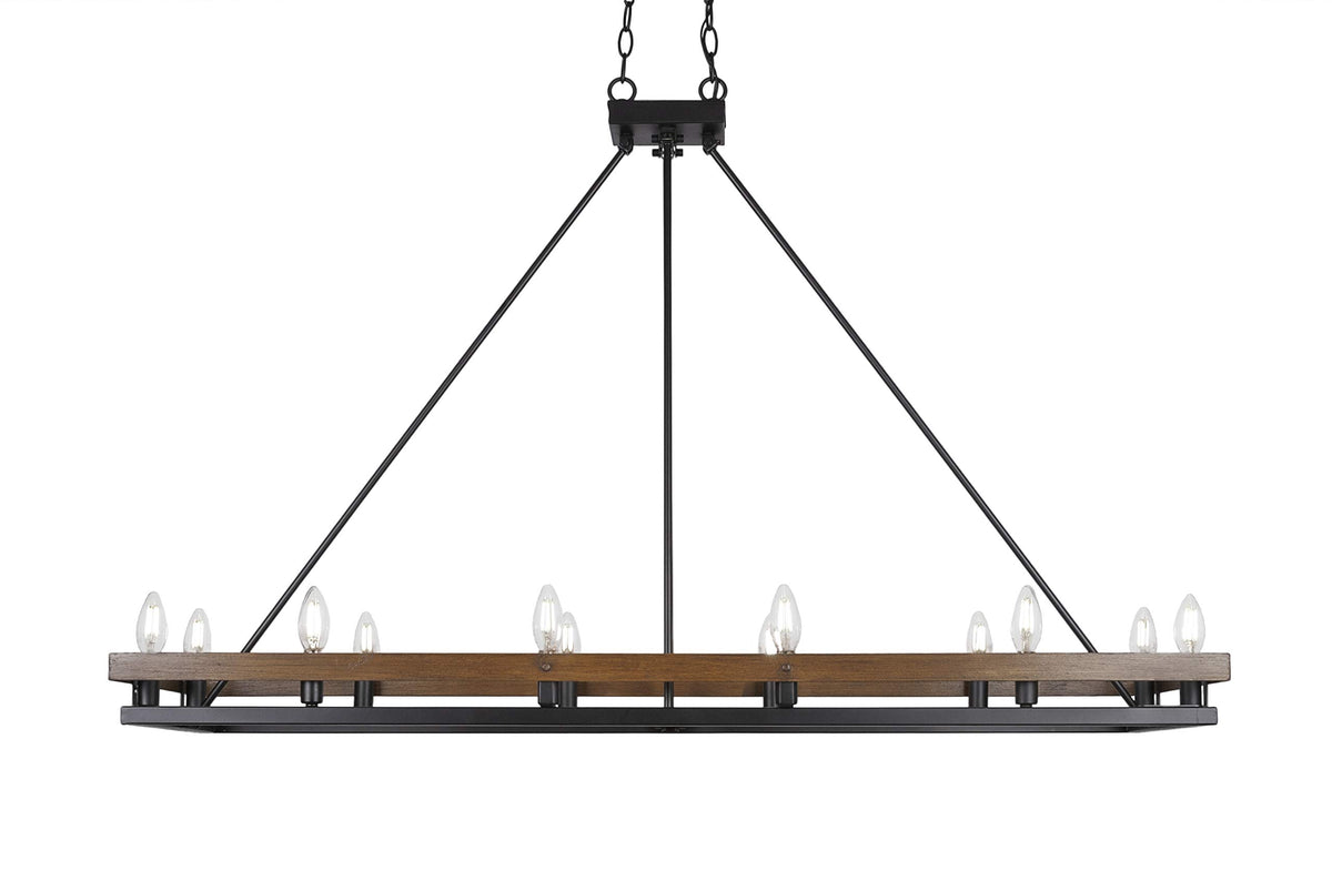 Belmont 12 Light Island in Matte Black & Painted Wood-Look Metal (2742-MBWG)