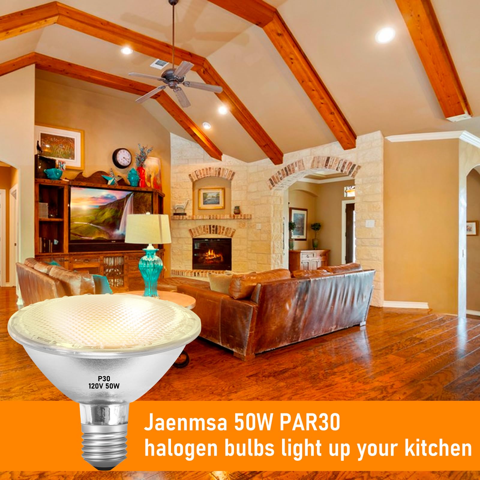 Jaenmsa Par30 Halogen Light Bulbs 50W 120V, Short Neck Par30 Flood Light Bulbs,Dimmable 2700K Warm White, 6Pcs Halogen Bulbs E26