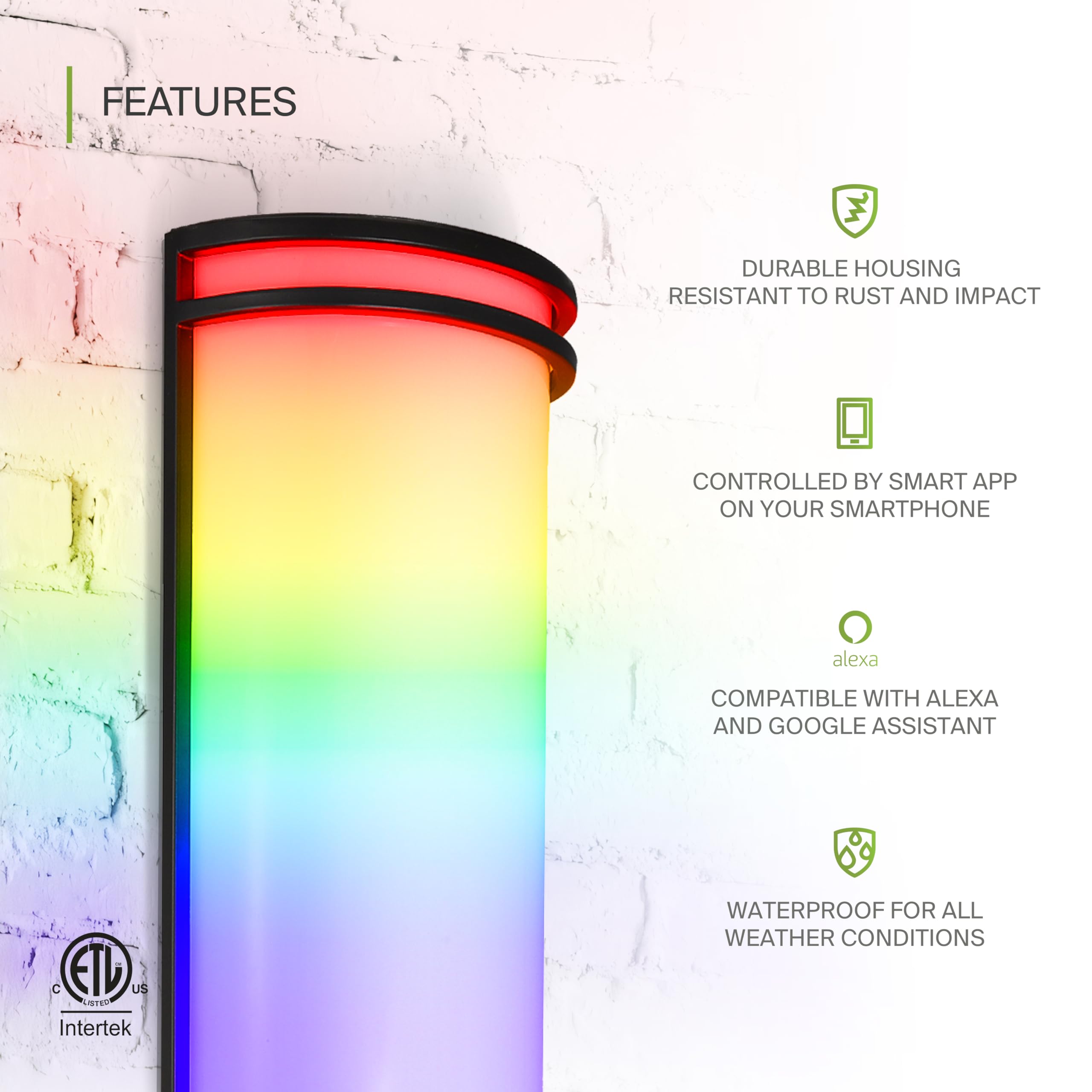 Asd 24 Inch Smart Rgbw Led Outdoor Wall Mount Light Fixture - Black Rgb Wall Sconce Exterior Lighting - 120-277V 23W 2700-6500K