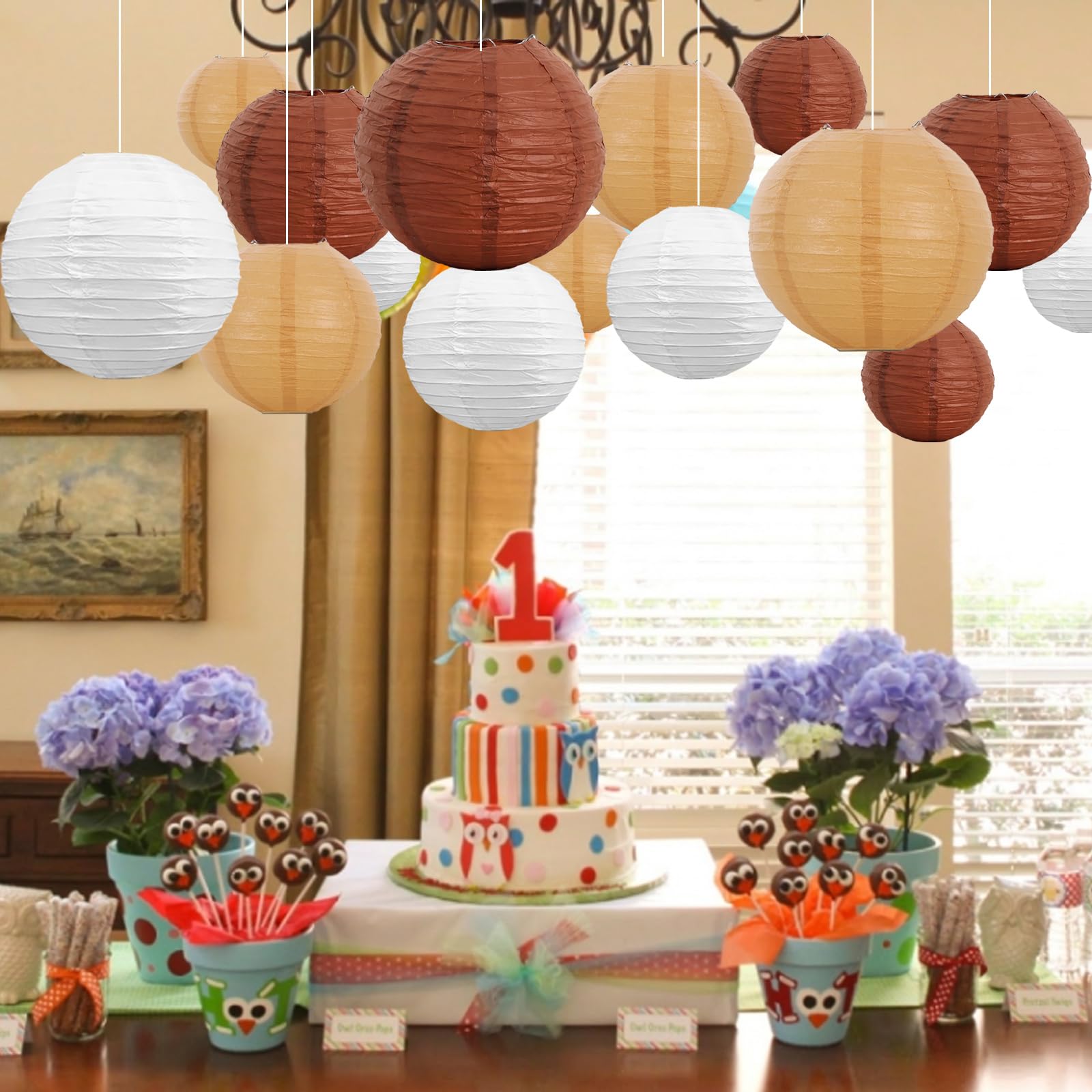 Beishida 16 Pcs Brown Mix Paper Lanterns,Hanging Decorative Chinese Japanese Round Paper Lantern Lamp For Bachelorette Party Fat