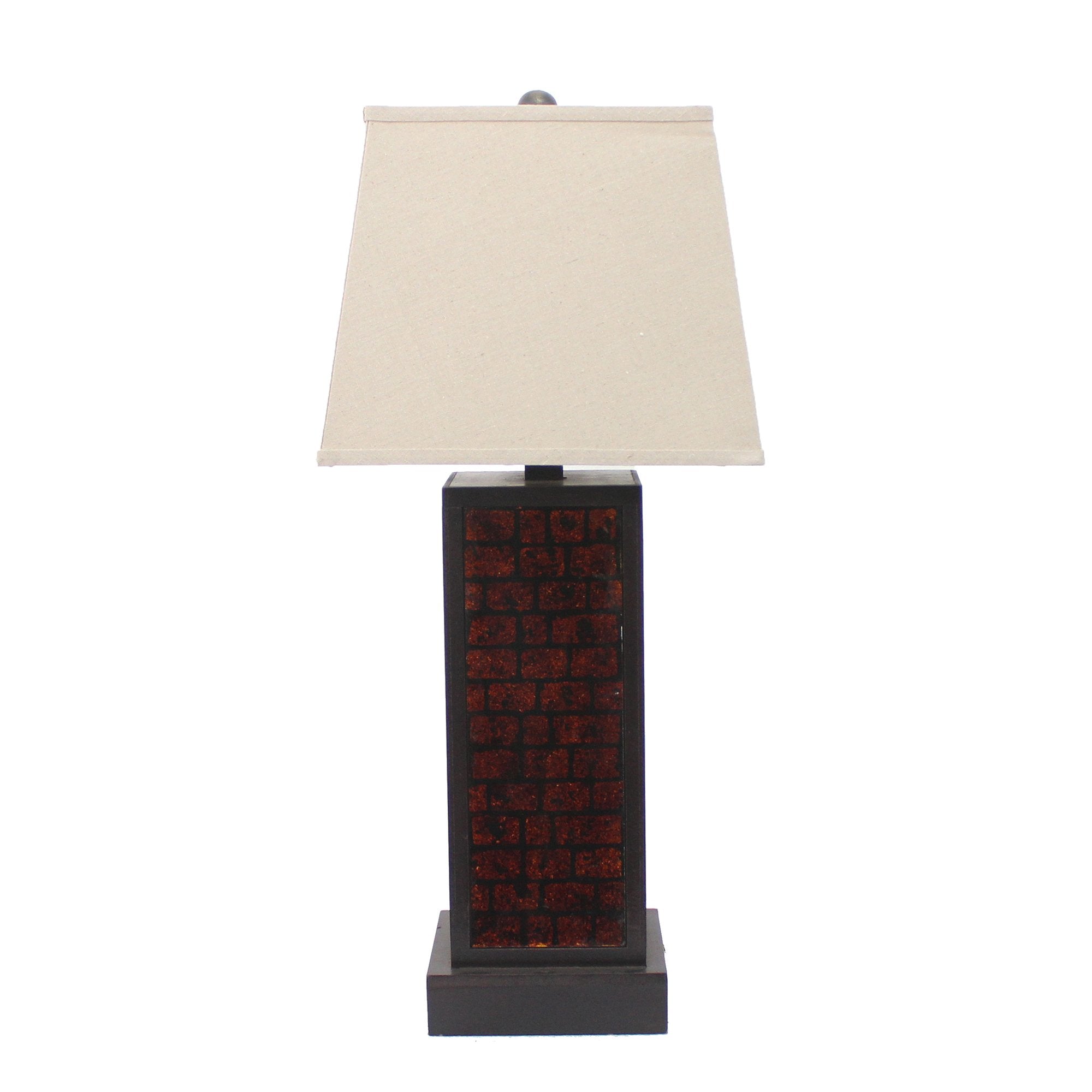 Benzara Rectangular Metal Frame Table Lamp, Brick Pattern, Beige and Brown, Model BM217240
