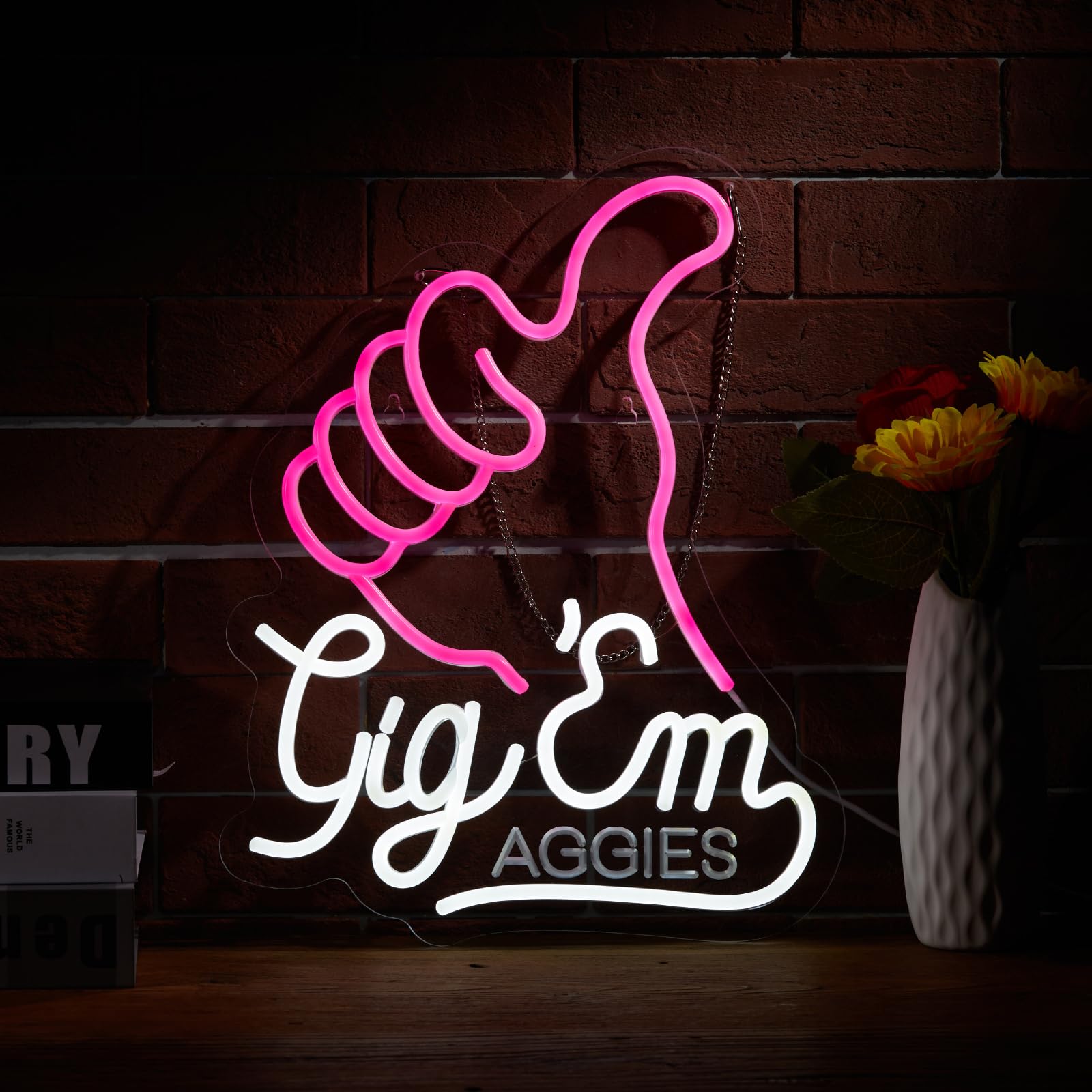 ZODZ Neon Sign for Wall Décor, Dimmable LED Light, 17 x 13 inches, Acrylic, Pink+White, University of Texas Howdy Design