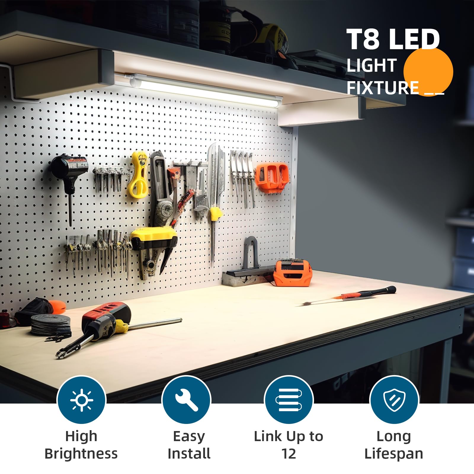 Barrina LED Shop Light, 20W 2500LM, T8 Fixture, 2ft, Aluminum, 5000K, Model INWT80200665Ic, 2-Pack