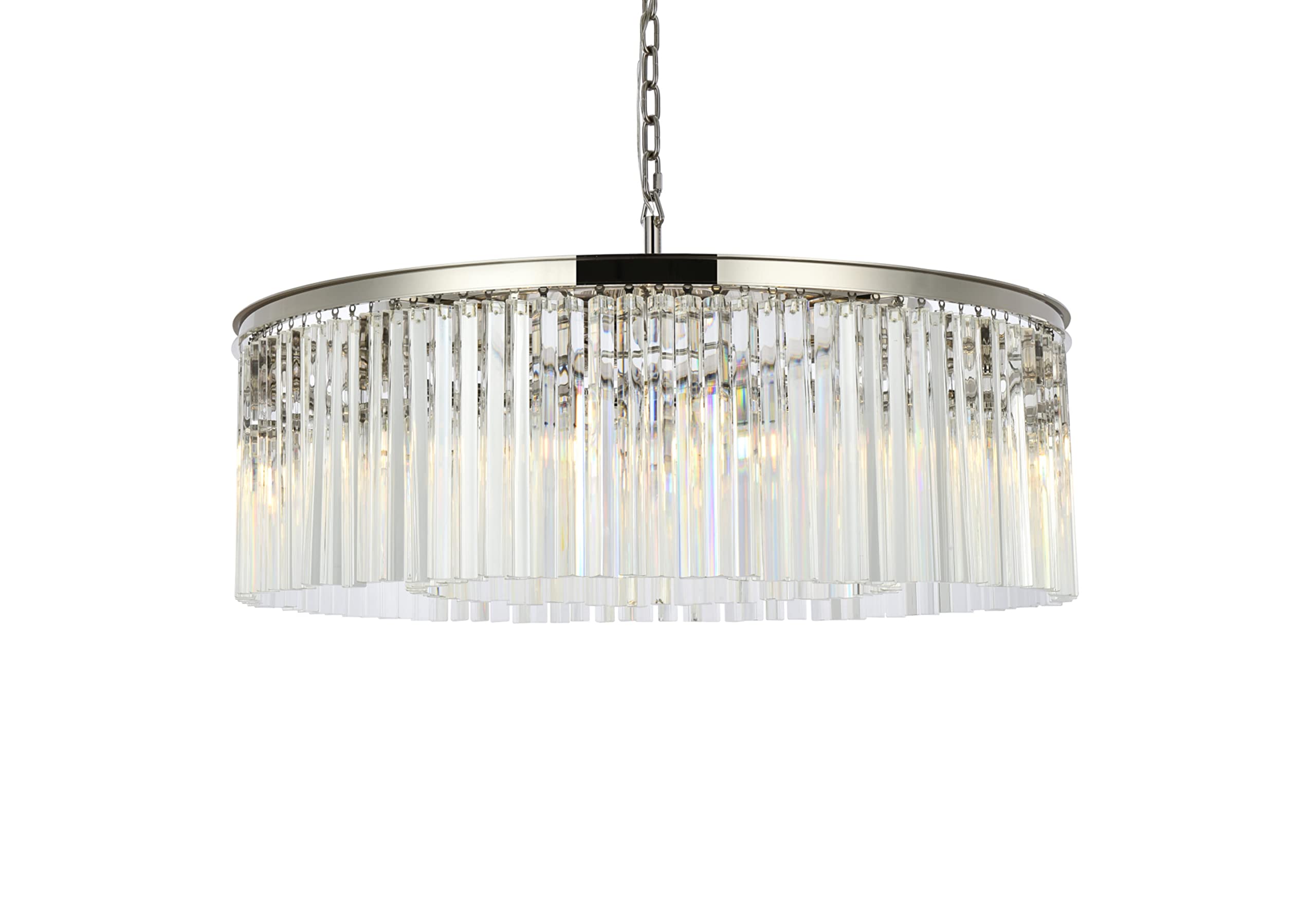 Elegant Lighting Sydney Collection 1208G43PN/RC 10-Light Pendant Lamp with Royal Cut Crystals, Polished Nickel Finish