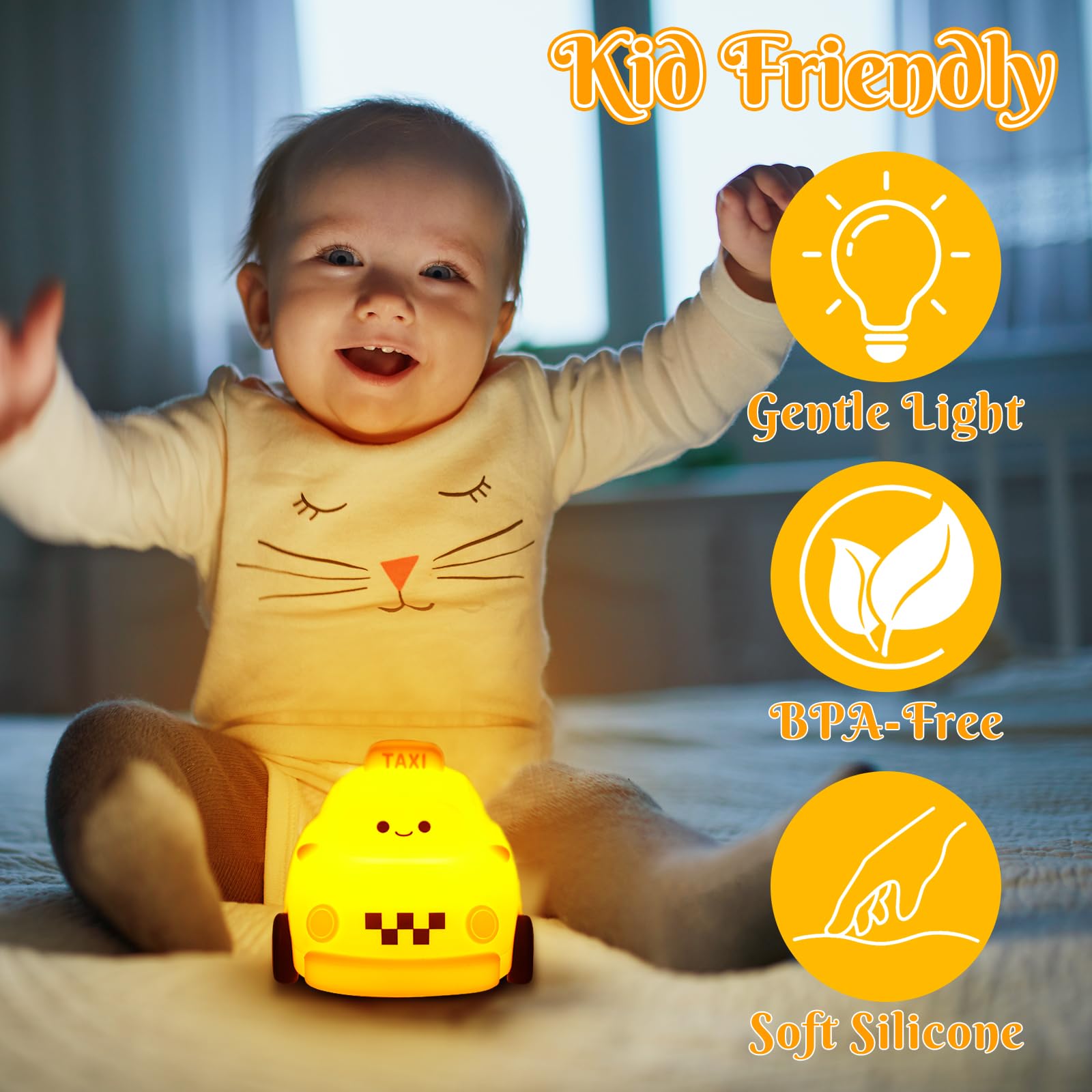 Car Night Light For Kids, 3 Level Led Dimmable Lamp With Soft Touch, Rechargeable Nightlight For Kids Room, Cute Silicone Nurser
