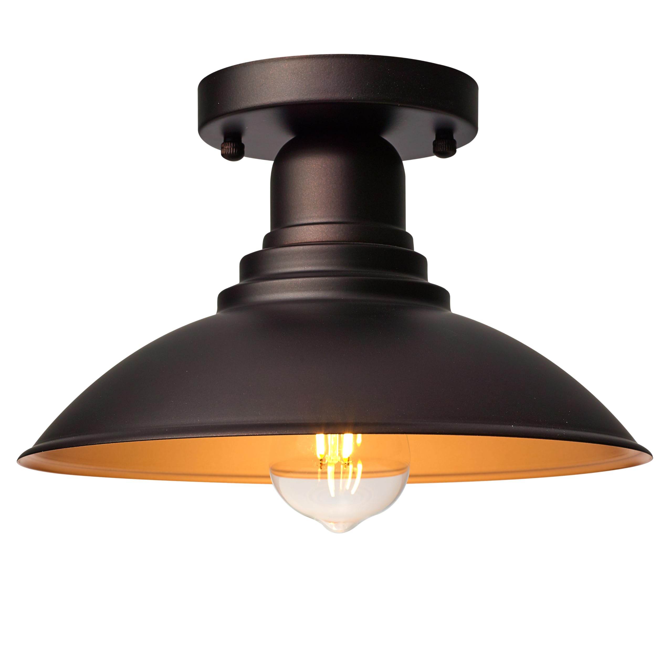 Flalinko Outdoor Semi Flush Mount Porch Light, Oil Rubbed Bronze With Gold Accents, E26 Based Socket, 9 Inch Farmhouse Metal Cei