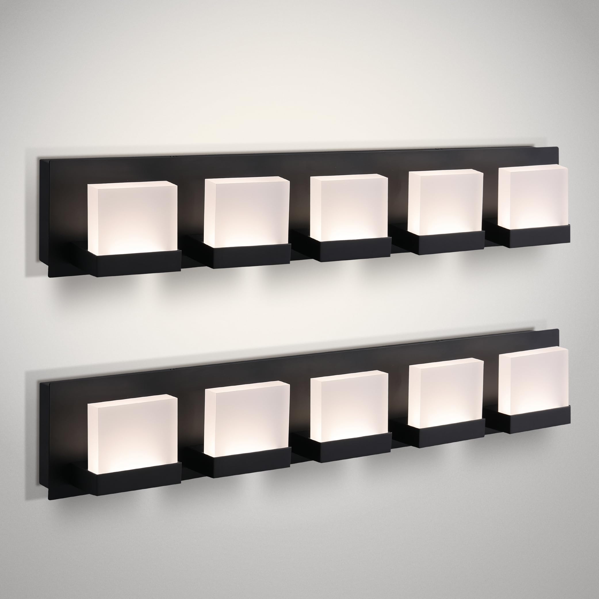 ASD LED Bathroom Vanity Light Fixture, 5-Lights, Dimmable, ETL Listed, 30 Inch, Black, 2 Pack, Model A-LVF24M-5D28