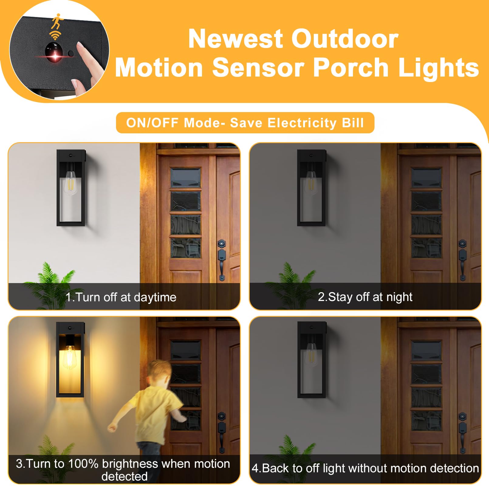 Oykyohei 2 Pack Large Porch Lights With Gfci Outlet  Dusk To Dawn Motion Sensor Outdoor Lights  2 Lighting Modes Waterproof Anti-Rust Wall Sconce Lantern  Outside Light For House  14.62 Inch