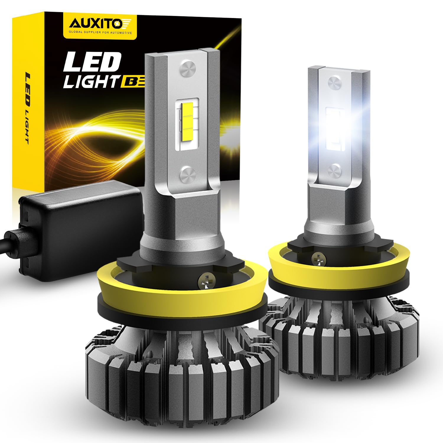 Auxito H11 H8 H9 Led Bulbs, 400% Brighter, 6500K White Fanless Lights, Plug And Play Halogen Bulb Replacement H8 Fog Light, Pack Of 2