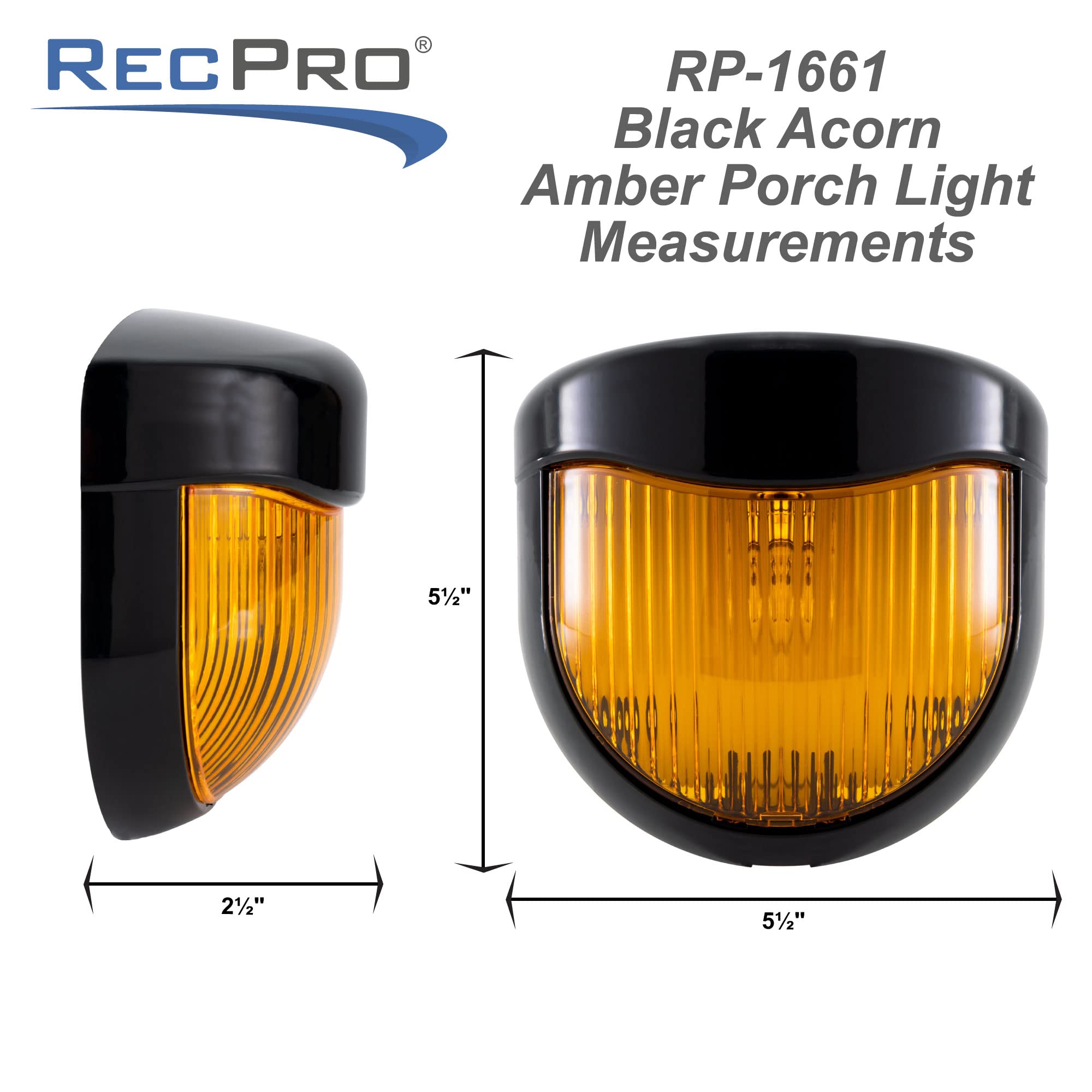 RecPro RV 12V Porch Light Fixture with Amber Lens, Black, Single, Model RP-1661 for Motorhomes, Campers, Trailers, 5th Wheels