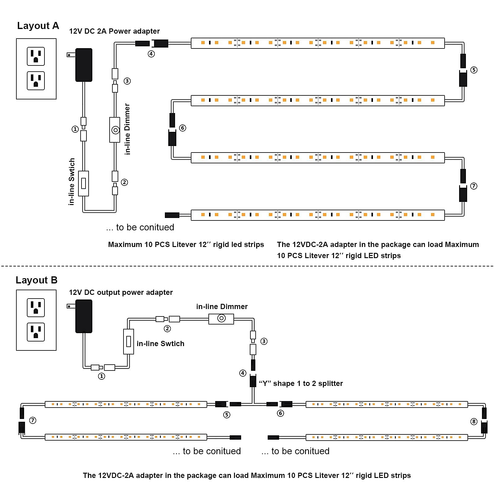 Under Cabinet Led Lighting Kit For Kitchen Cabinet Counters Shelf Closet. 6 Pcs 12 Inches Light Strip With Adapter Switch Dimmer