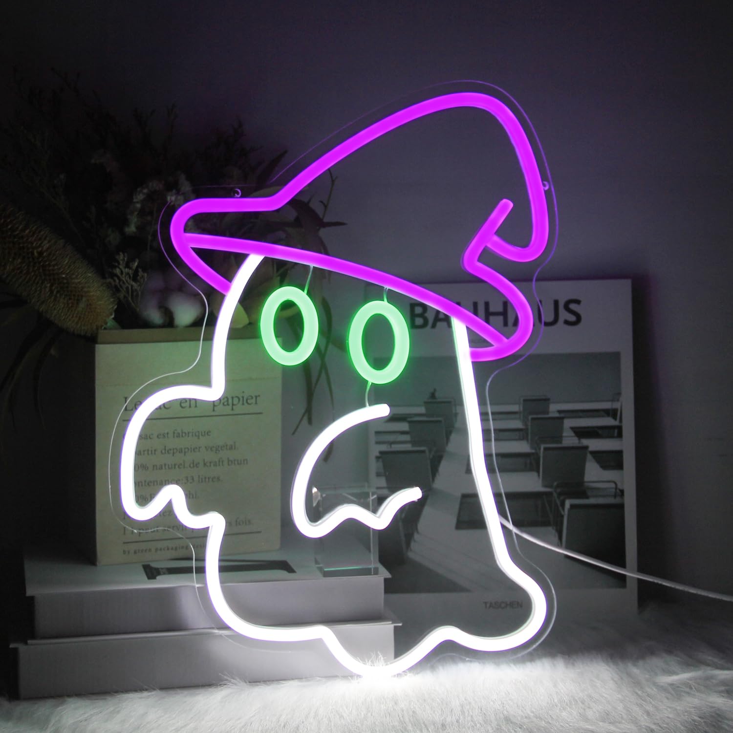 Witch Hat Ghost Neon Signs for Wall Decor Halloween Neon Sign Spooky Ghost LED Sign Gothic Lamp Neon Lights Signs Purple Witch H
