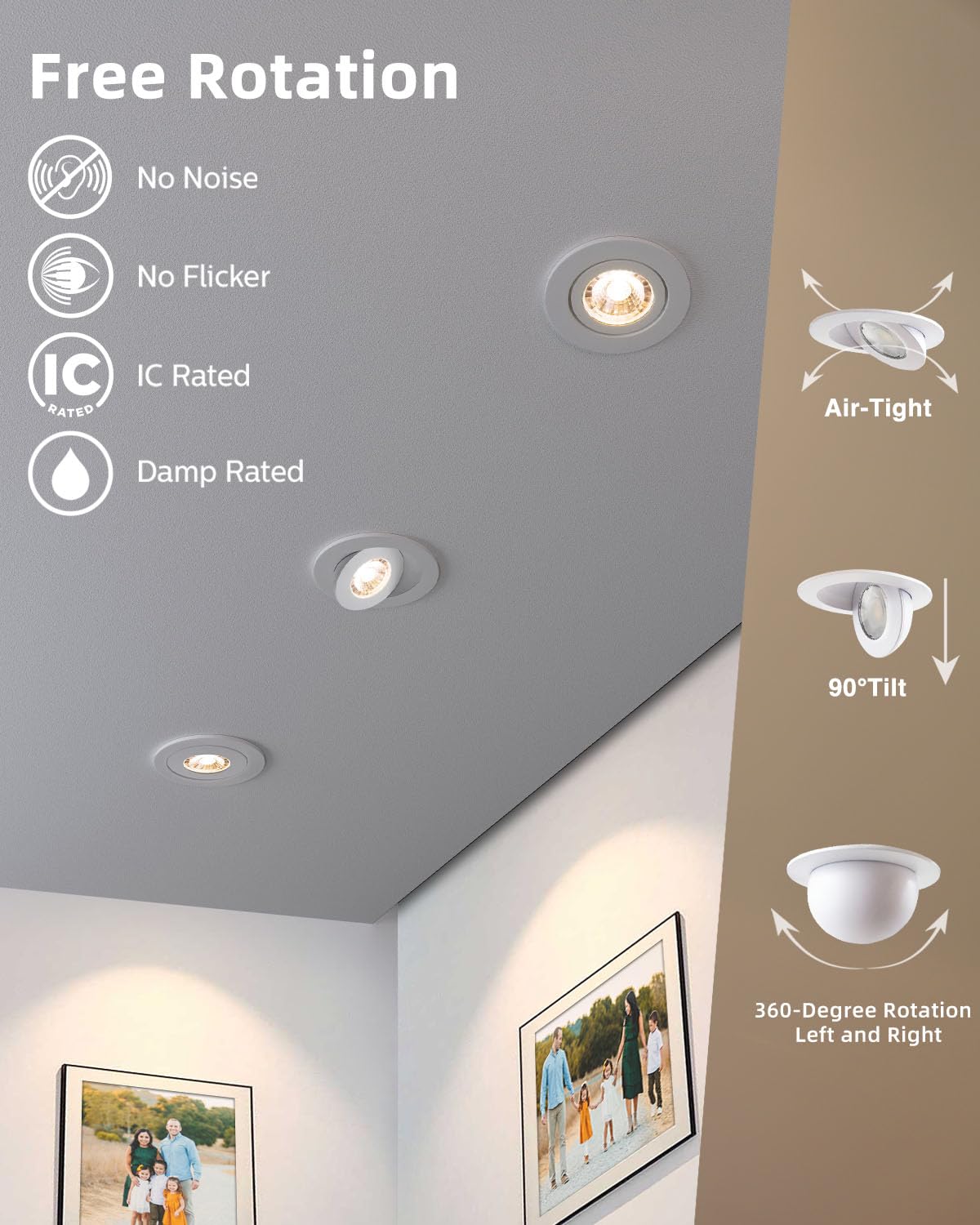 zouzai 12 Pack 4-Inch Dimmable LED Gimbal Recessed Lights, 5CCT, 900LM, White, Model ZZ-4IN-12P/