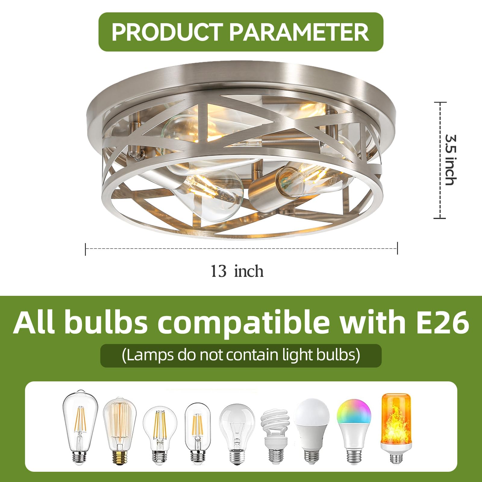 Piano7797 13 Inch Brushed Nickel Flush Mount Ceiling Light Fixtures,3-Light Modern Hallway Light Fixtures Ceiling, Brushed Nicke