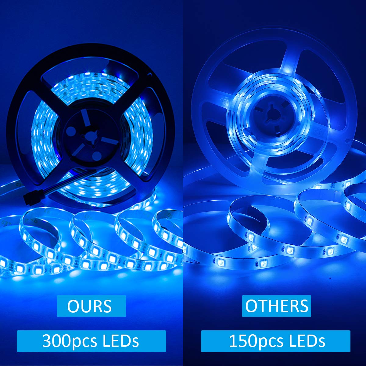 SUPERNIGHT LED Strip Lights 16.4FT RGB Waterproof 300 LEDs Flexible Light Rope + 44Key IR Remote Controller, Model EBT346-FT