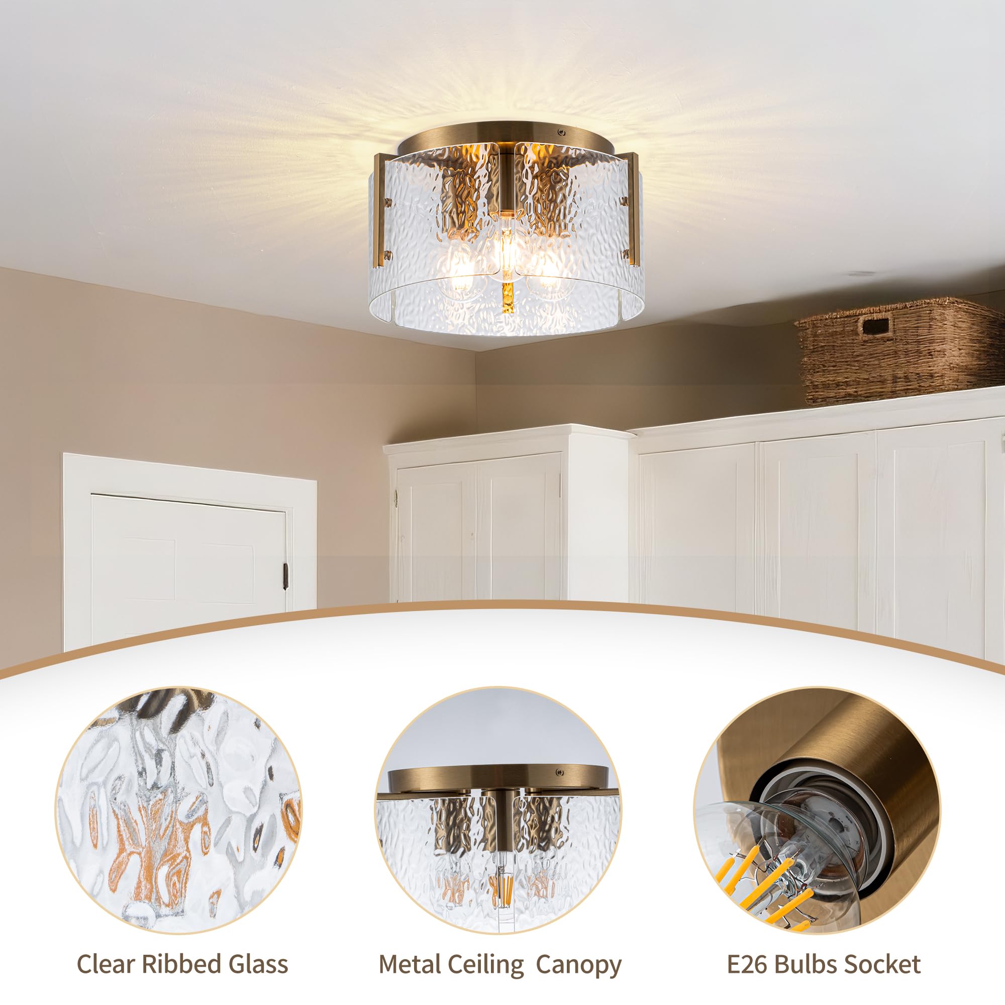 Mayna Modern Gold Ceiling Light Fixture, 3-Light Hallway Light Fixtures Ceiling Mount, Dimmable Foyer Kitchen Lighting Fixtures