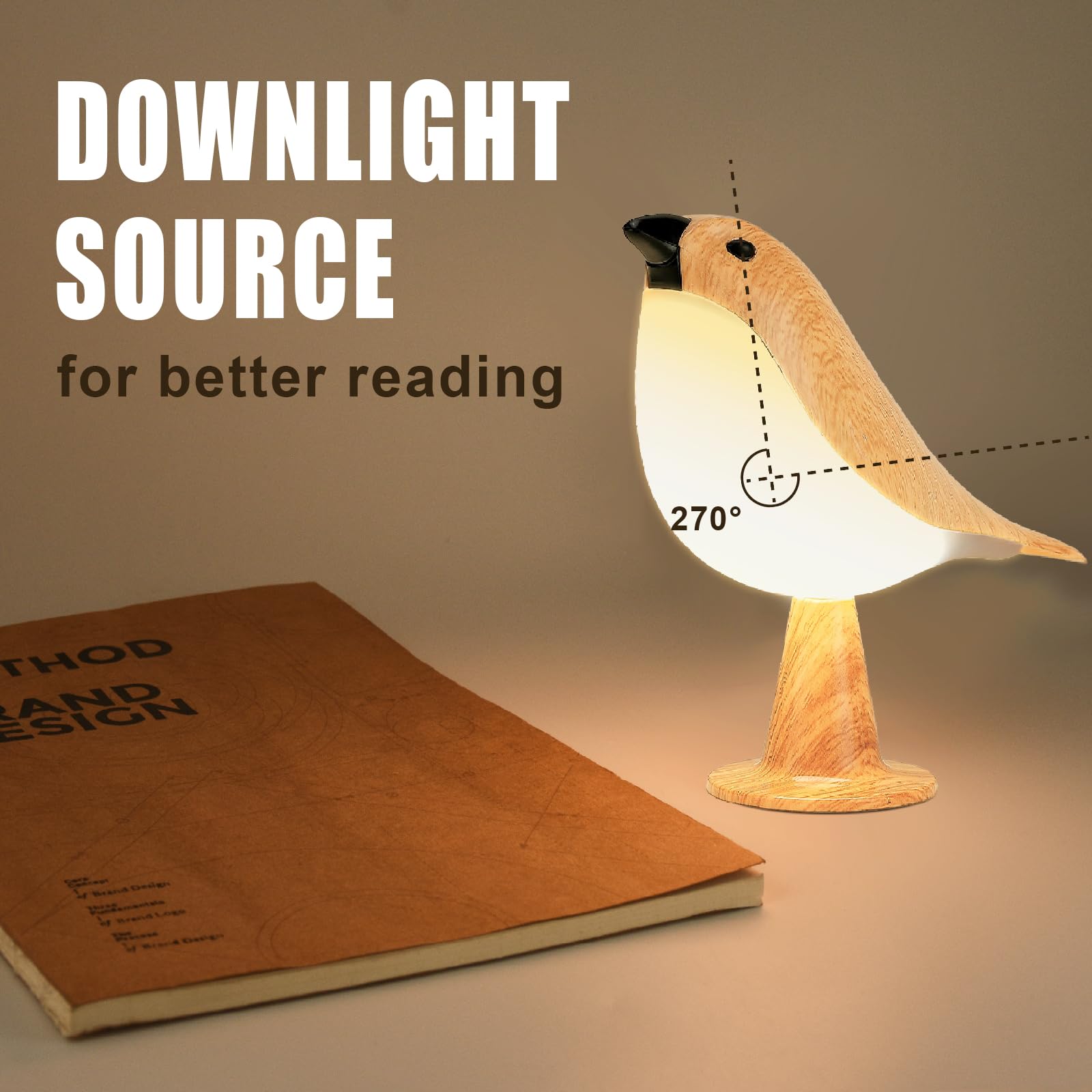 Deogos Bird Lamp, Touch Control Bedside Lamp, Cordless, 3-Way Dimmable, Rechargeable, Small, Acrylonitrile Butadiene Styrene