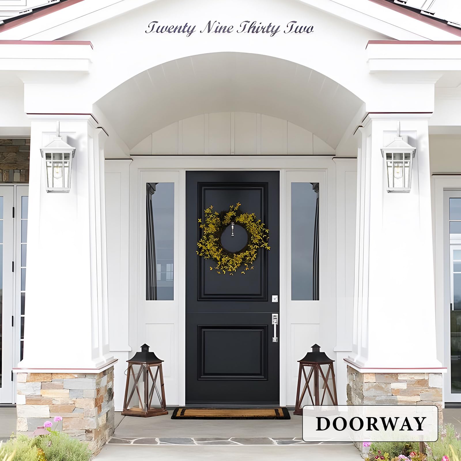 Darkaway Outdoor Wall Lights, Waterproof Sconce Fixtures, Medium-2pcs, White-Seeded Glass, Model 6X24B-2PK WH