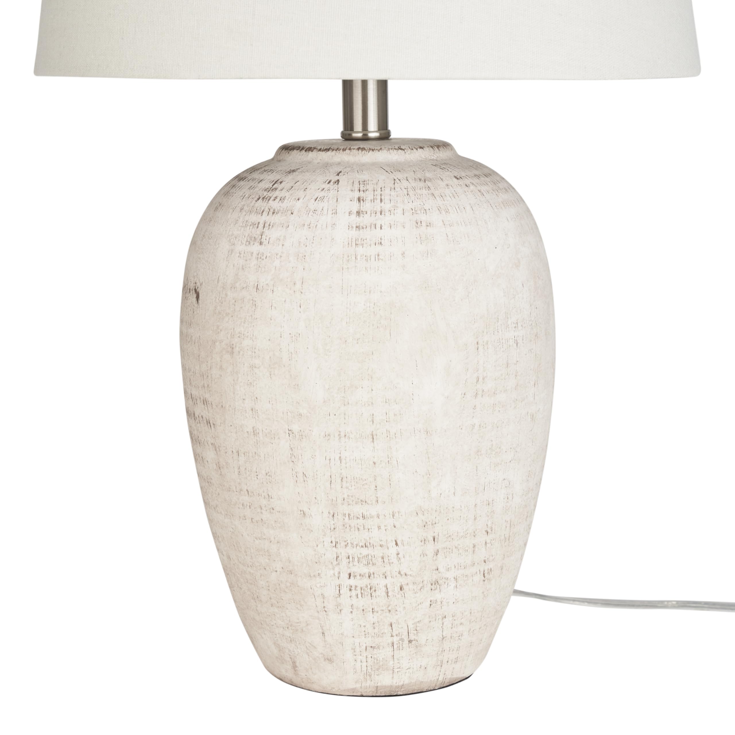 Nourison Ceramic Table Lamp, 23in Distressed Rustic Design, Vintage Beige, Model BIT05, Ivory Shade, for Bedroom & Living Room