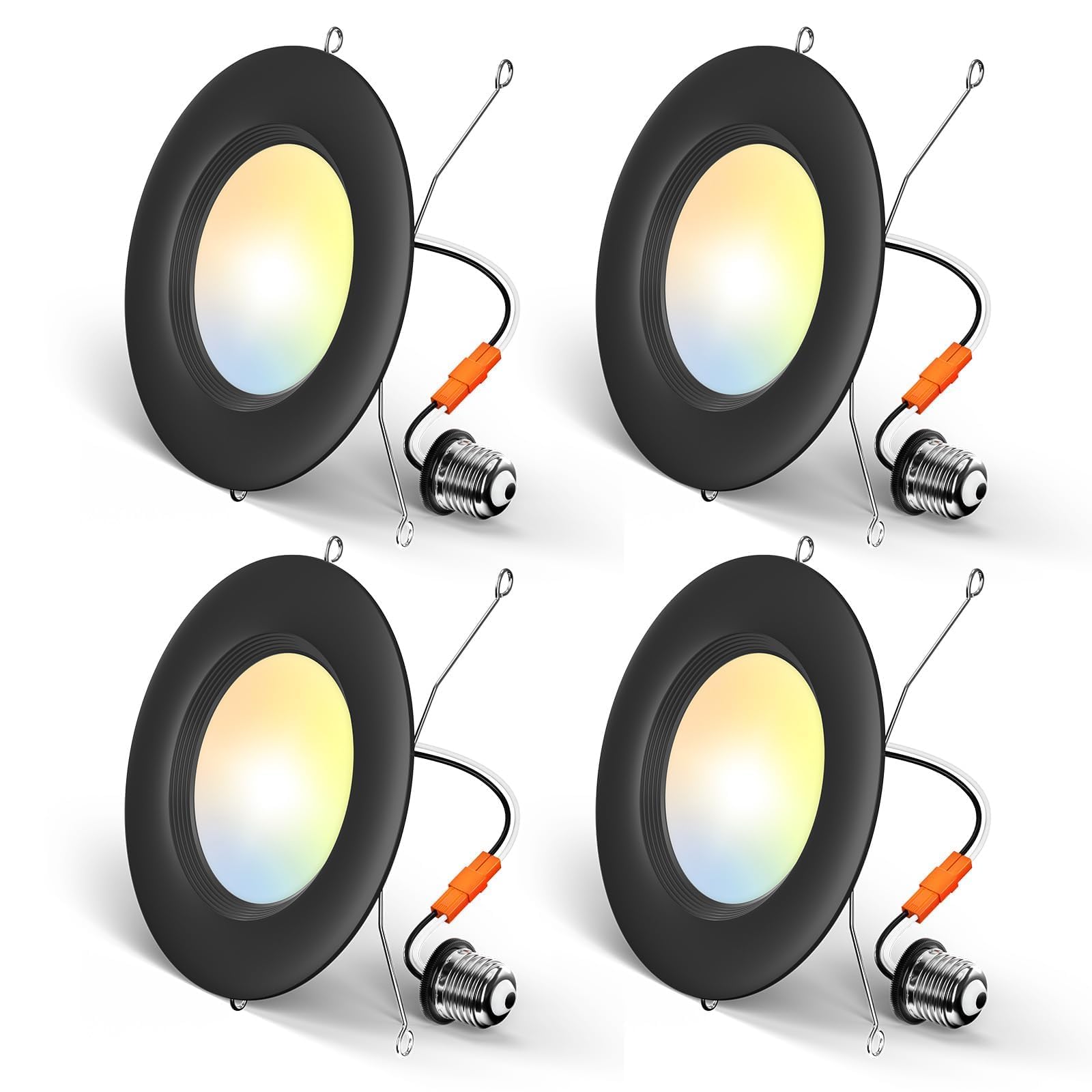 Amico 4 Pack 5/6 Inch 5Cct Led Recessed Lighting  Dimmable  12.5W=100W  950Lm  2700K/3000K/4000K/5000K/6000K Selectable  Retrofit Can Lights With Baffle Trim  Ic Rated - Etl & Fcc  Black